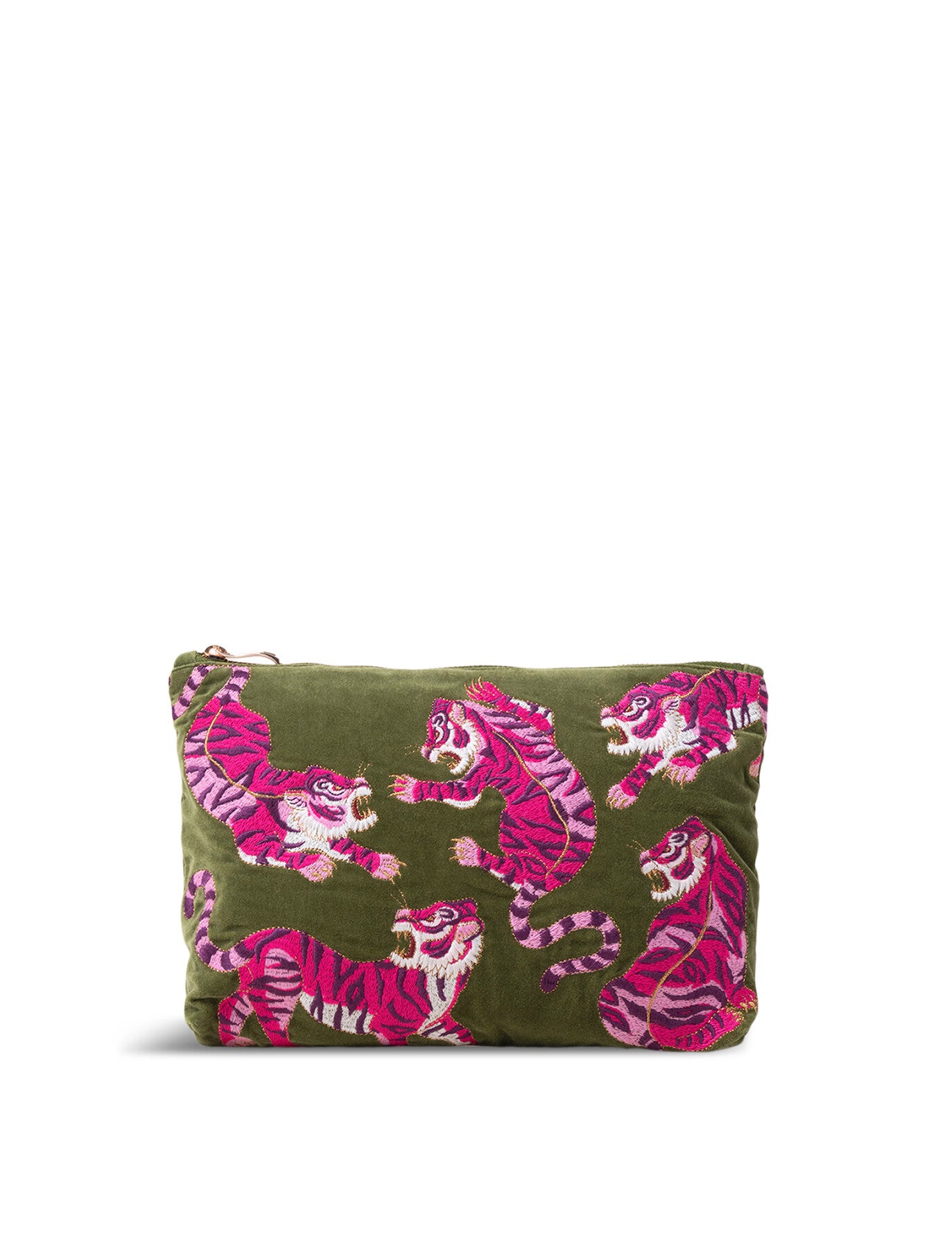 Wild Tiger Green Velvet Everyday Pouch