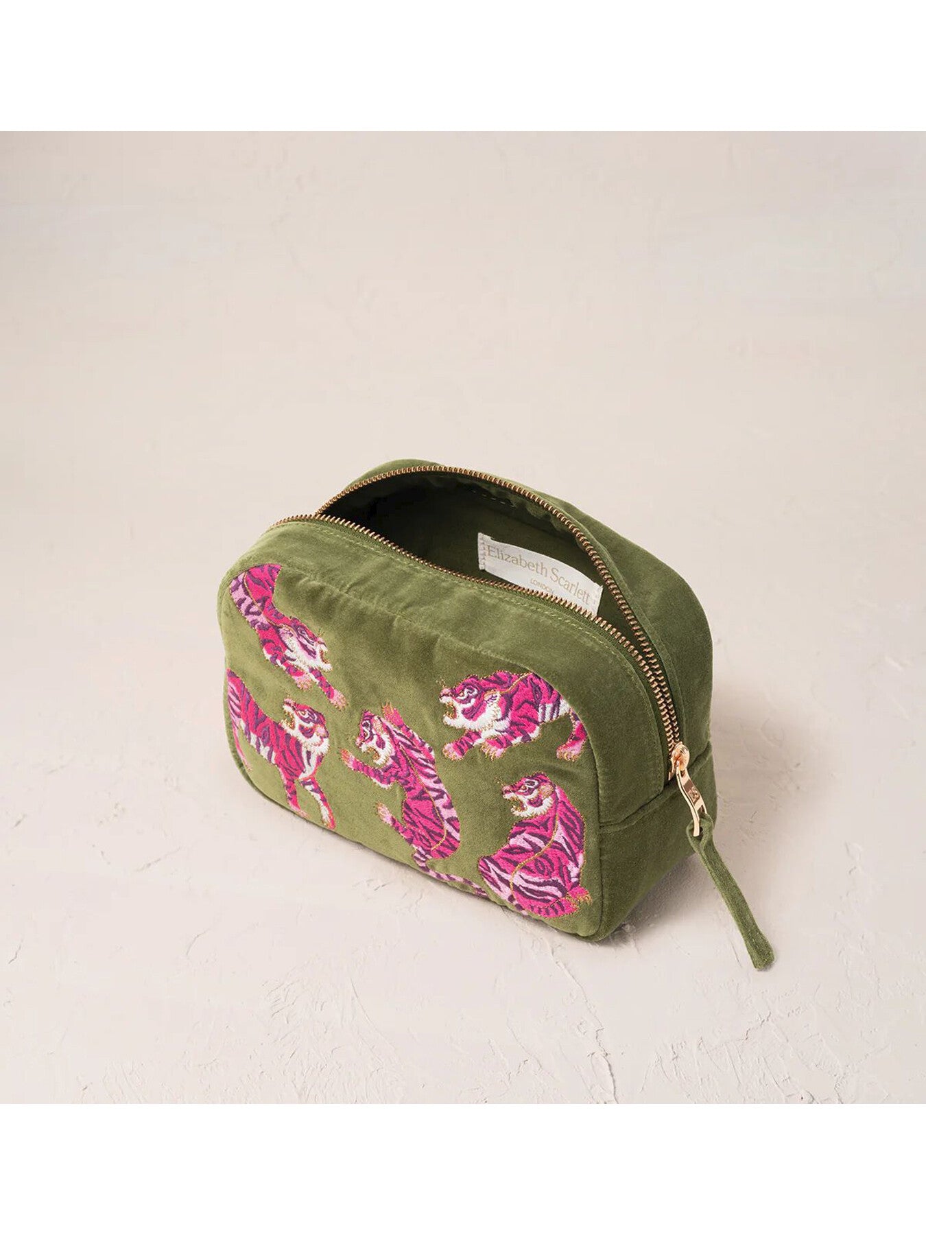 Wild Tiger Green Velvet Make-Up Bag