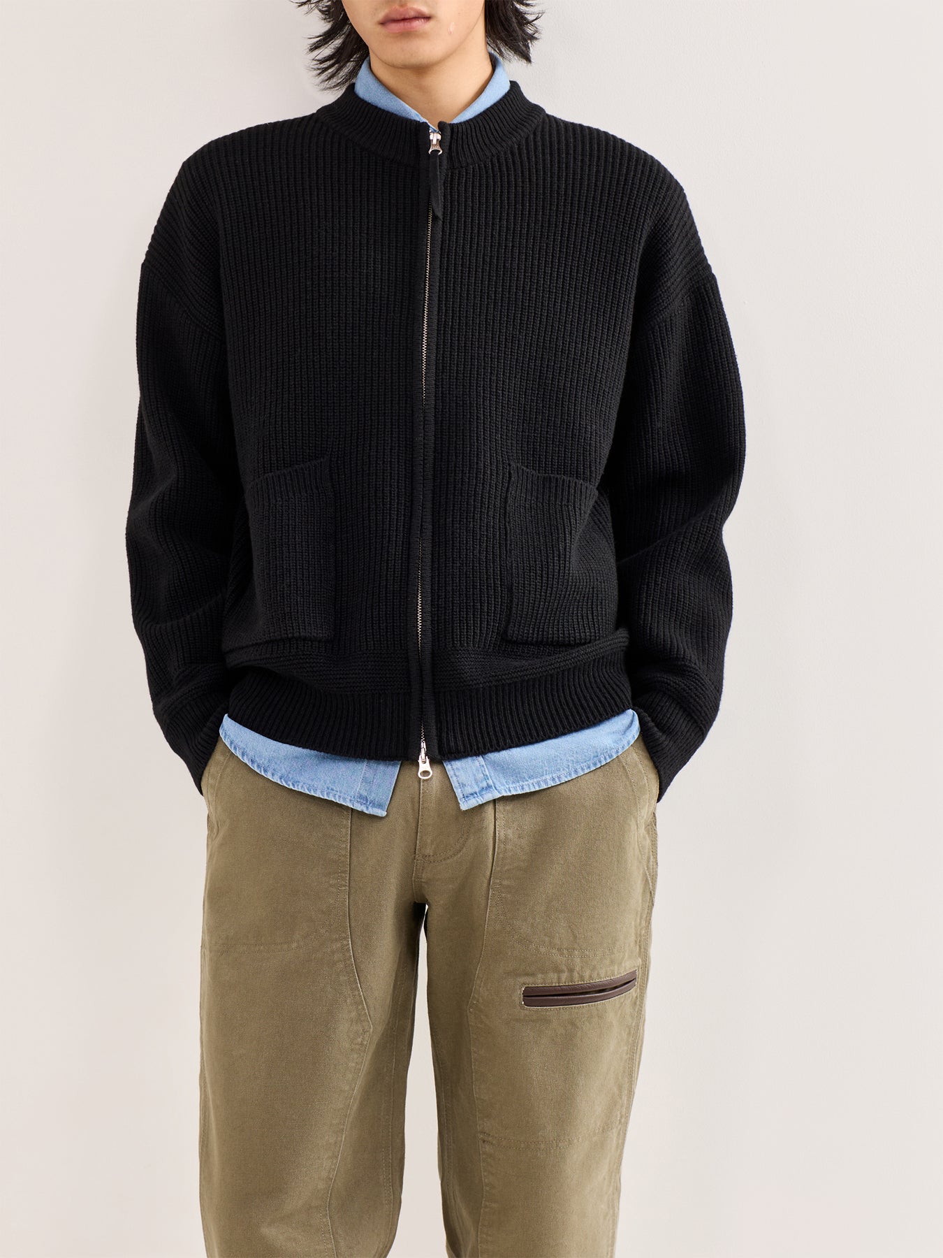 Wool Deck Zip-Up Cardigan Black