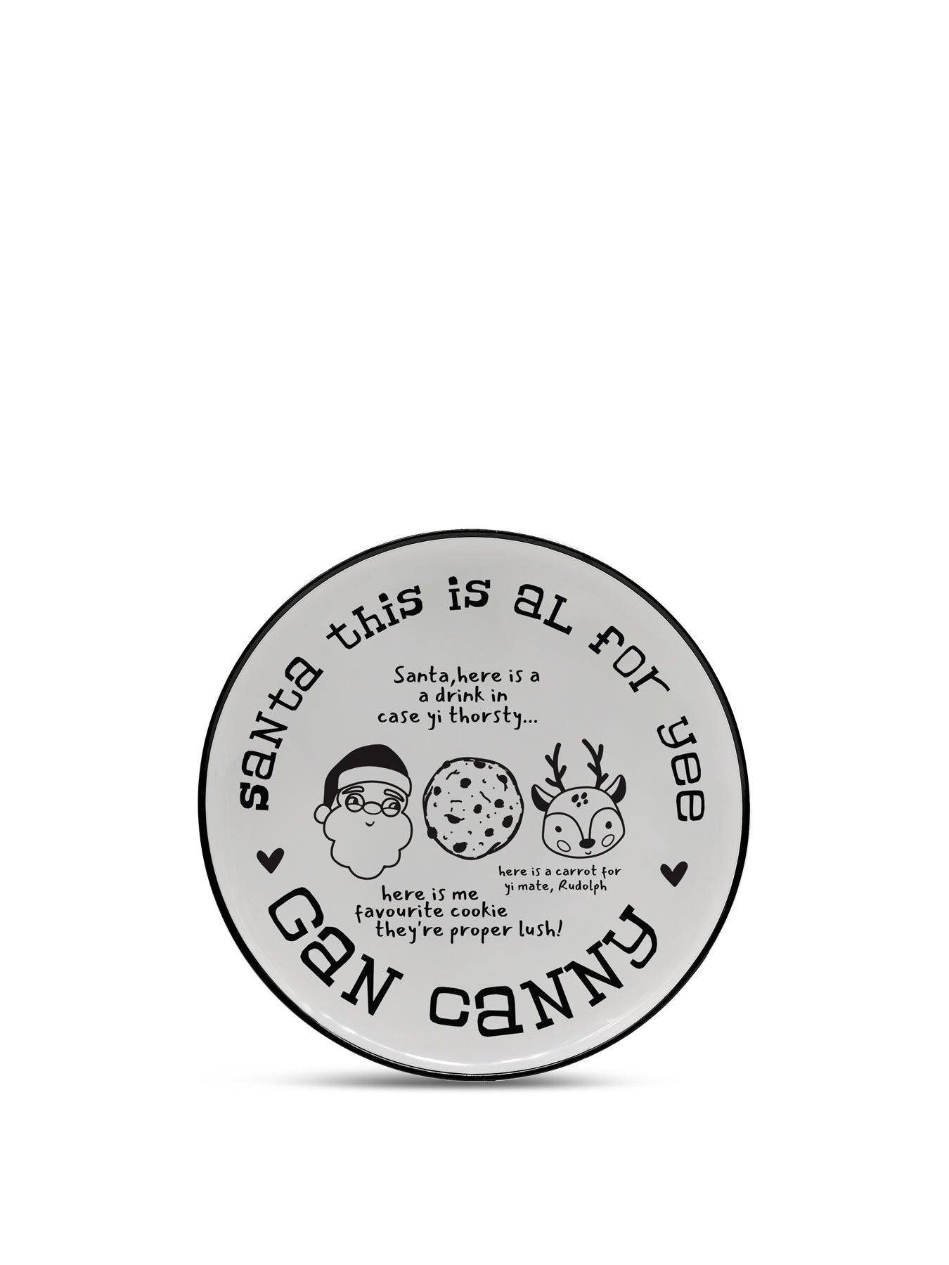 Santa and Rudolf Premium Ceramic 8” Plate with Black Rim