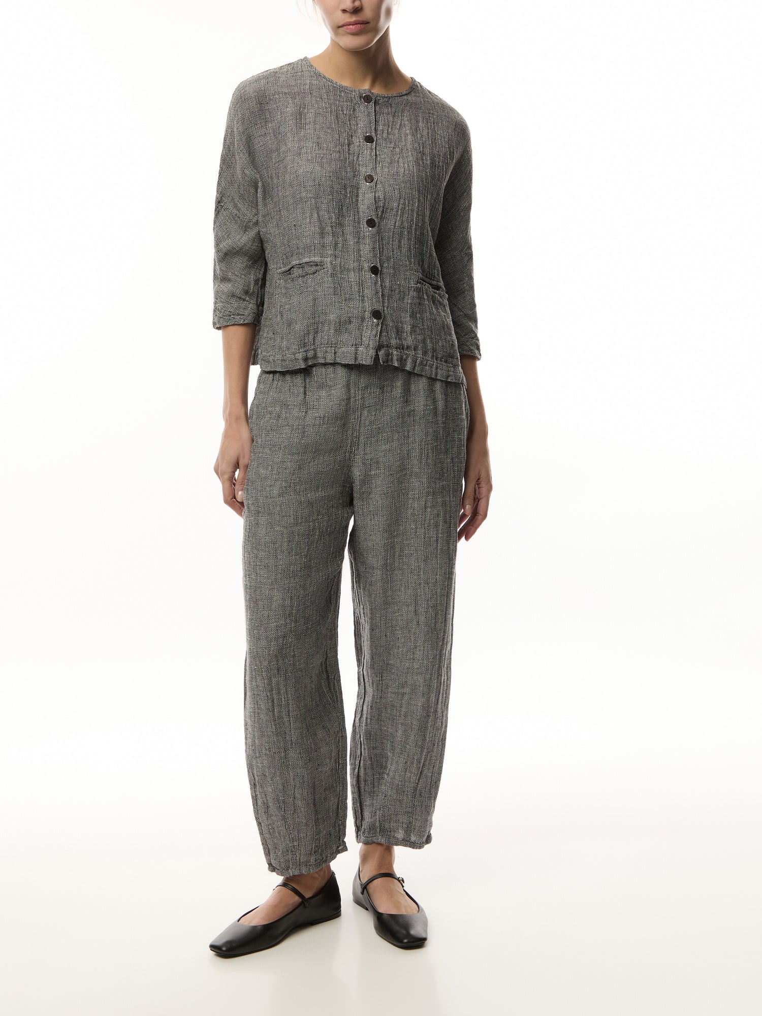 Bubble Cropped Tweed Linen Pant