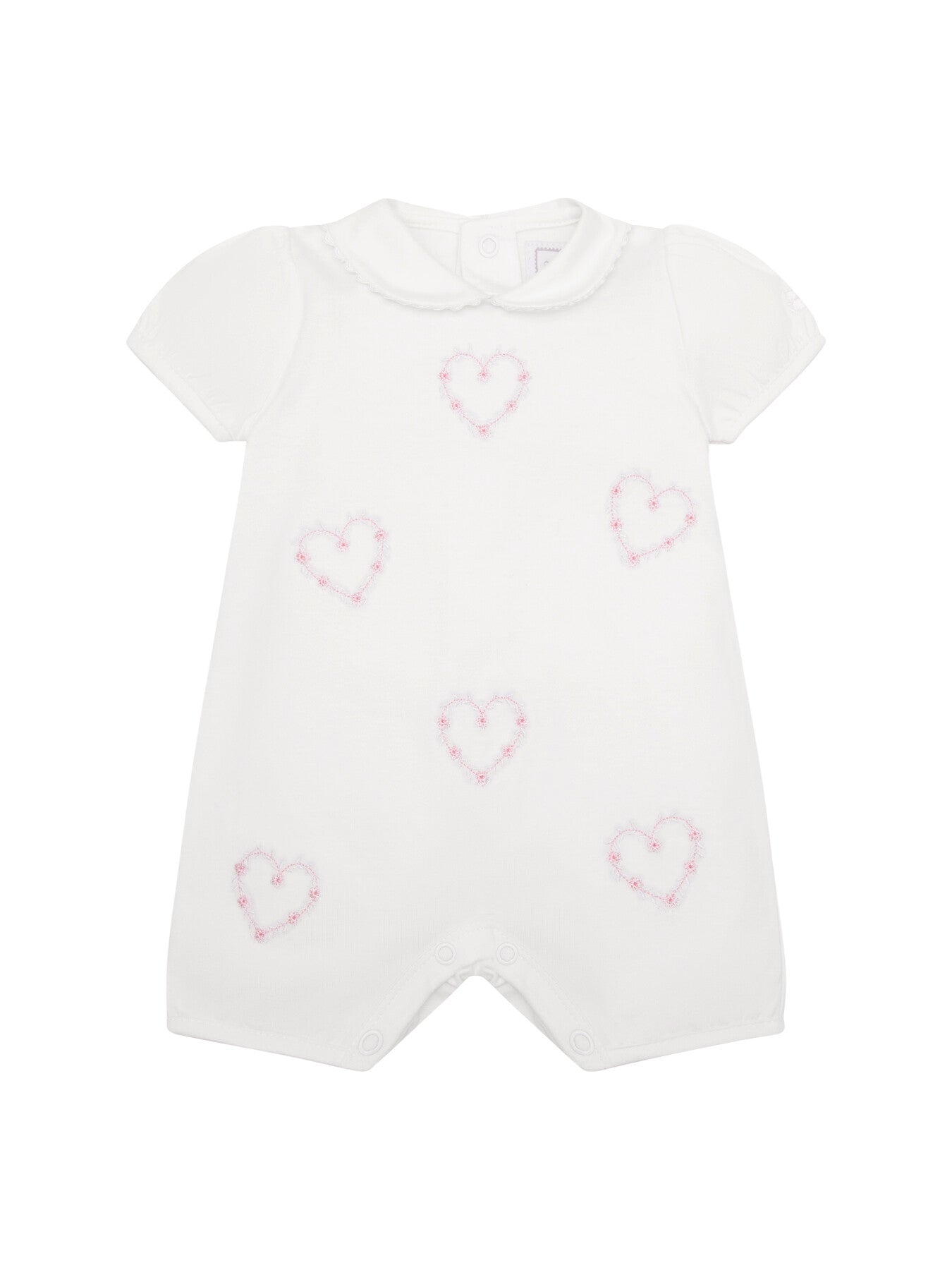 Jody White Girls Heart Embroidery Romper