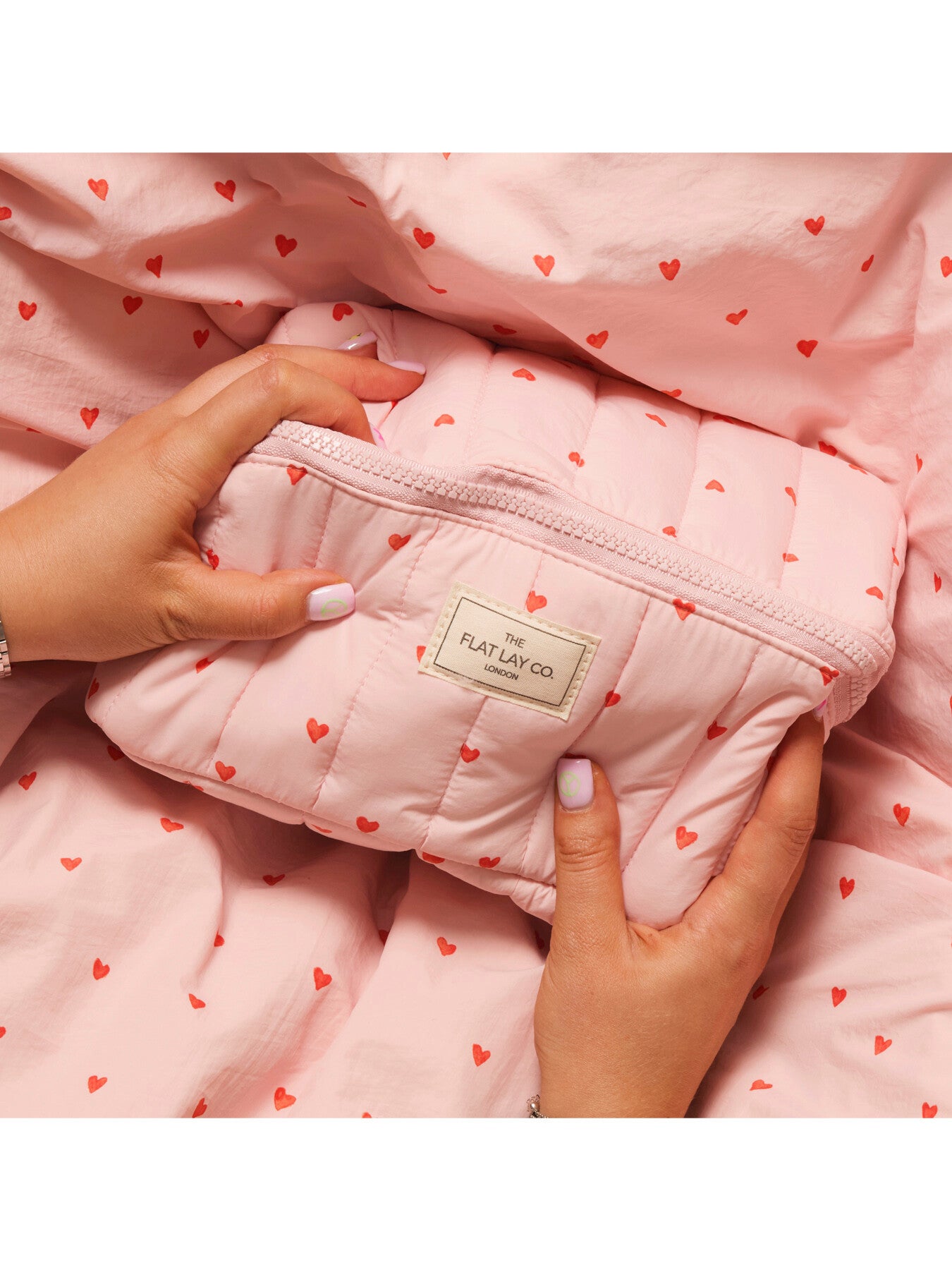 Marshmallow Flat Lay Makeup Box Bag - Sweet Pink Hearts