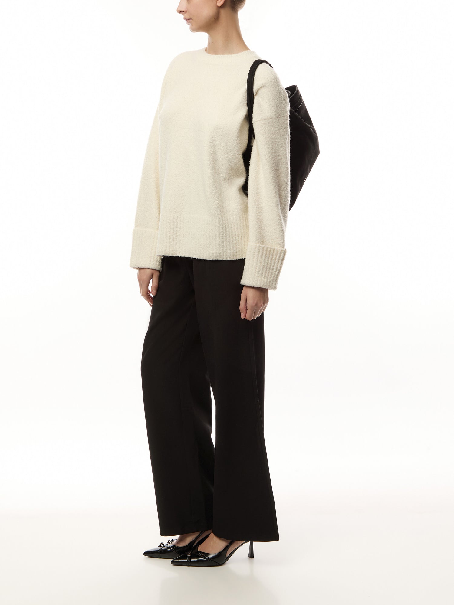 Oversized Borg Fleece Funnel Neck Jumper Cream