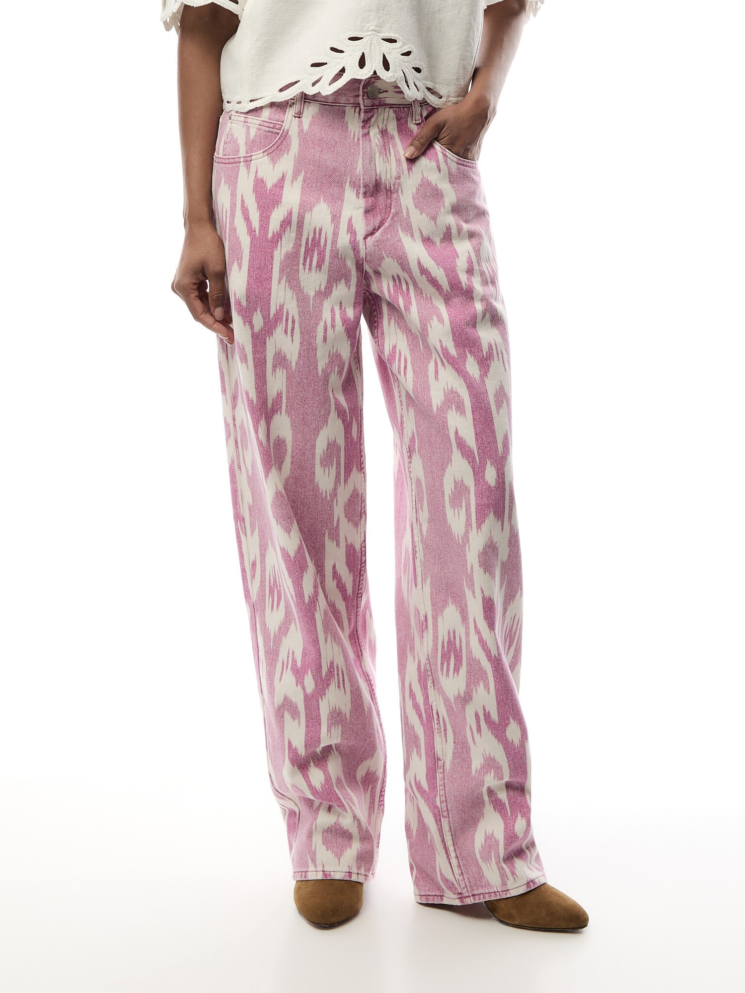 Joanny Loose Fit Denim Ikat Print Jeans