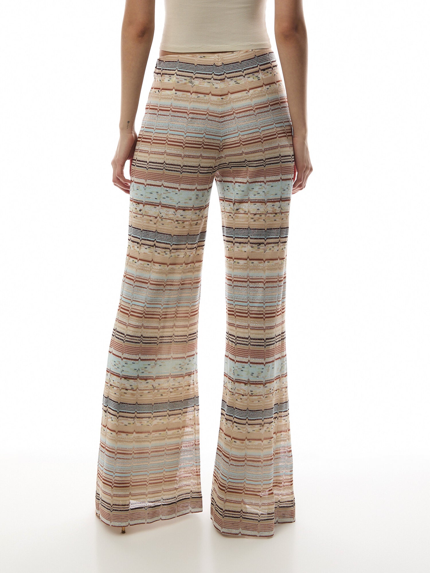 Viscose and Cotton Palazzo Trousers with Lamé Zigzag Fret