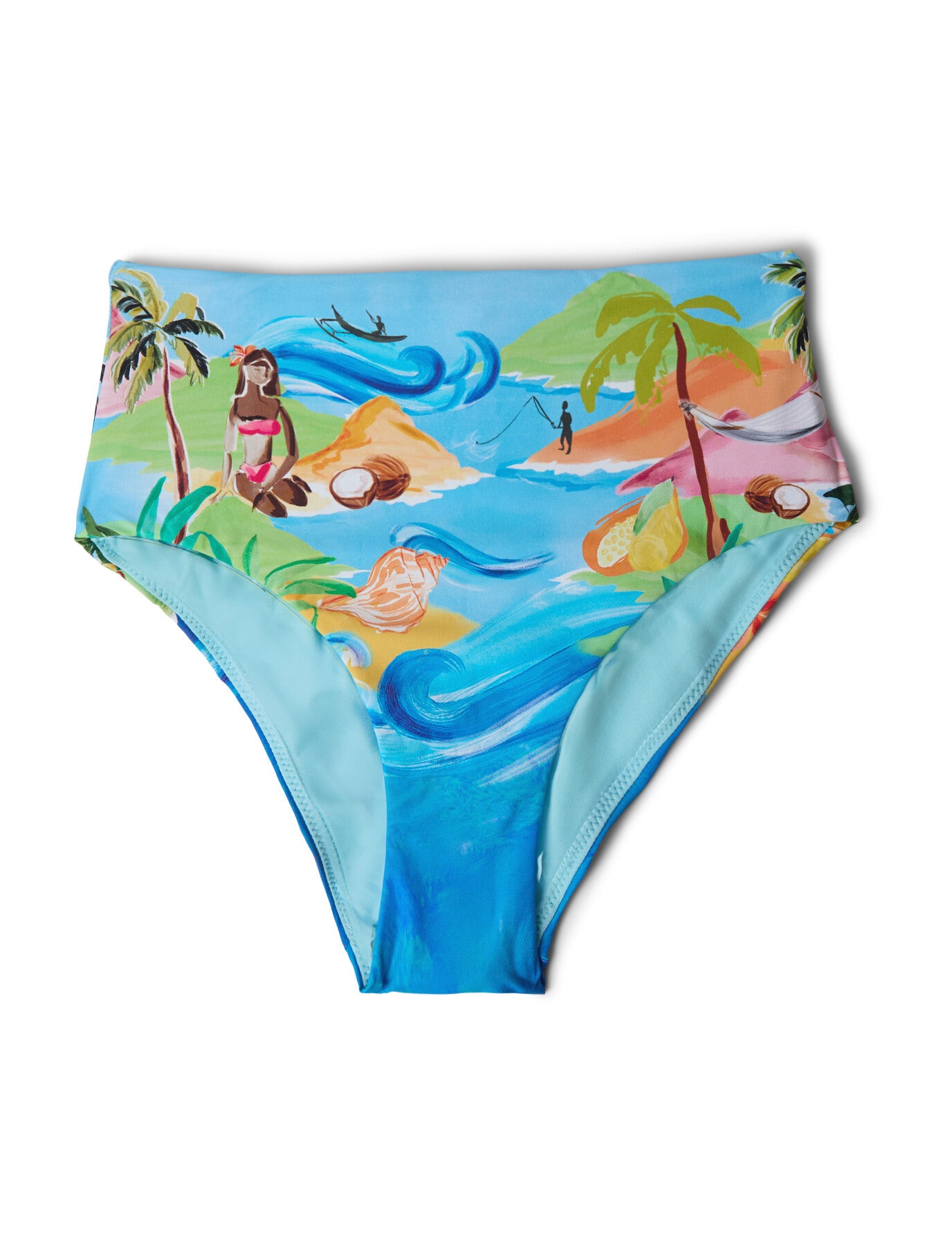 High Waisted Pant Blue Print Bikini Bottom