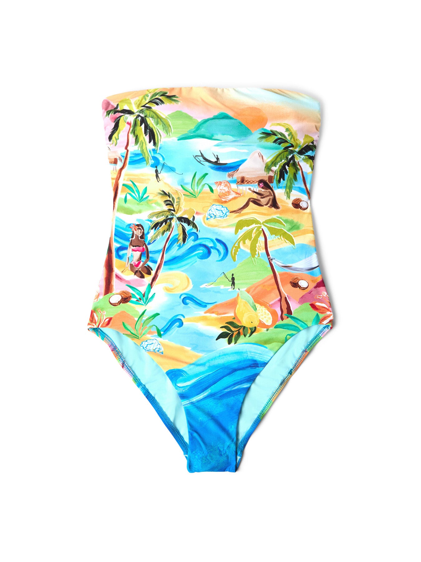 Bandeau One Piece Blue Print Swimsuit