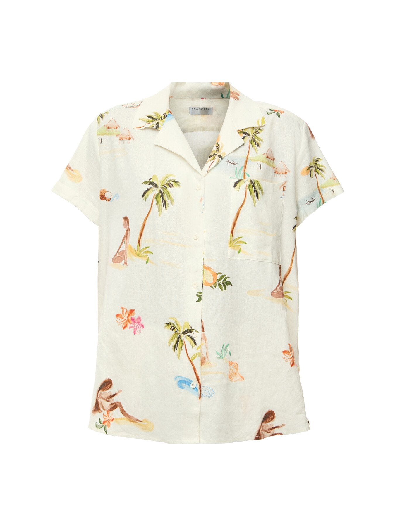 Longline Short Sleeve Shirt Beige Print Shirt