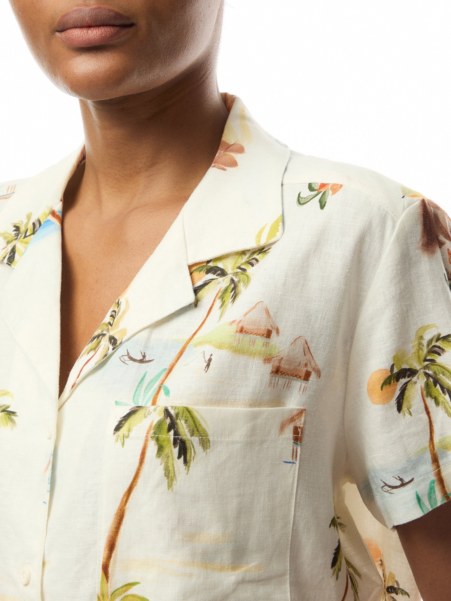 Longline Short Sleeve Shirt Beige Print Shirt