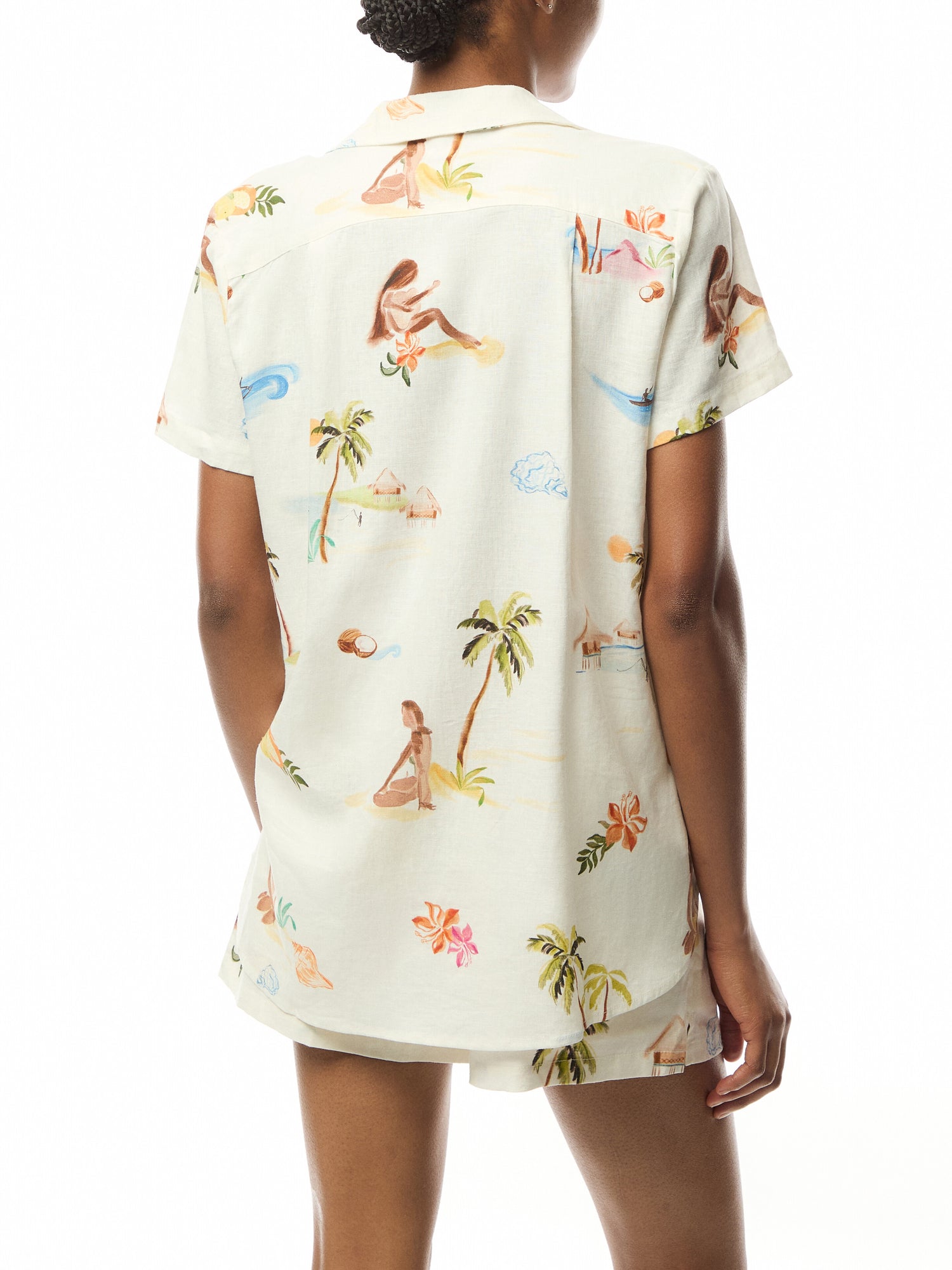 Longline Short Sleeve Shirt Beige Print Shirt