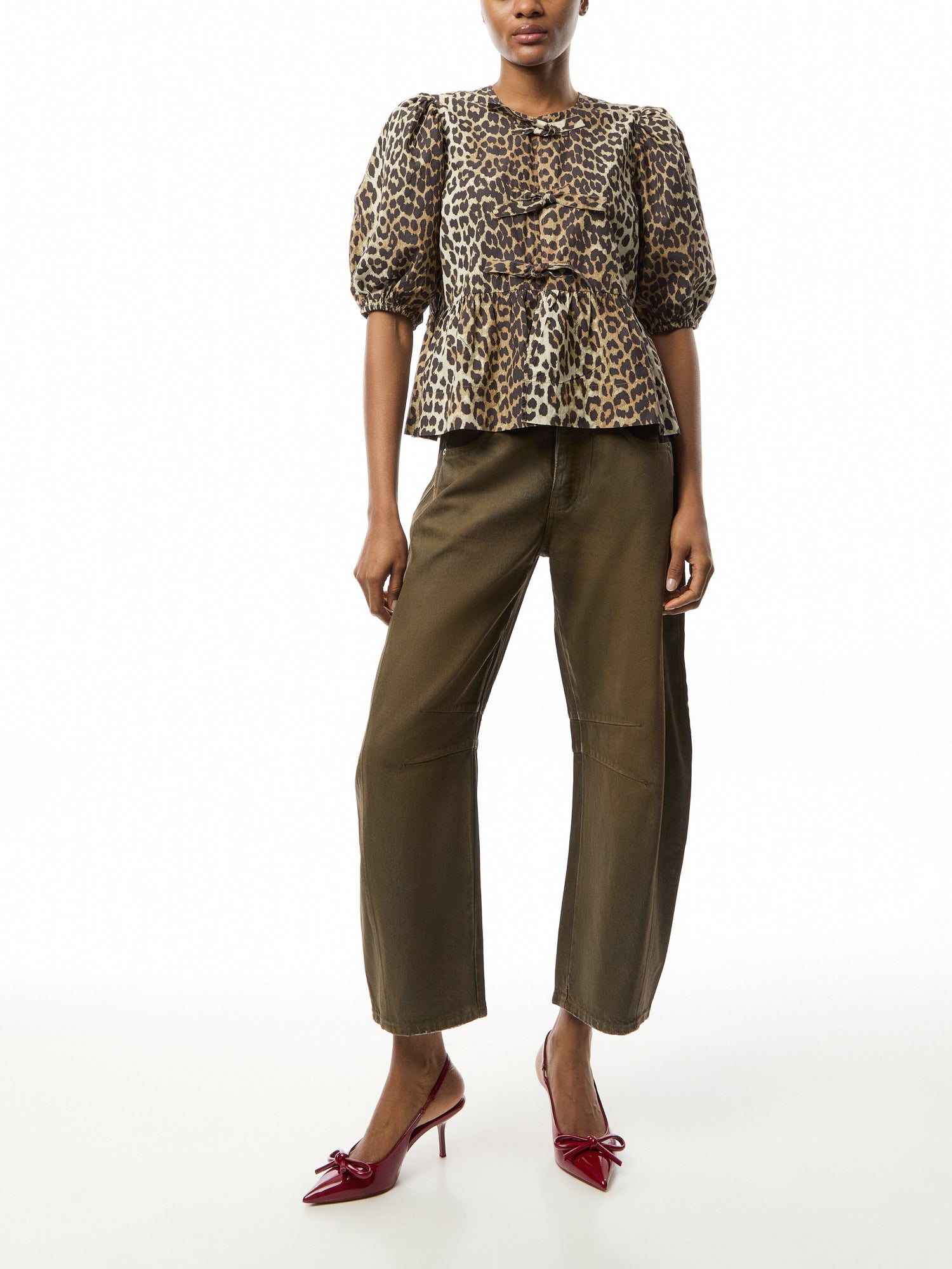 Leopard Cotton Poplin Peplum Blouse