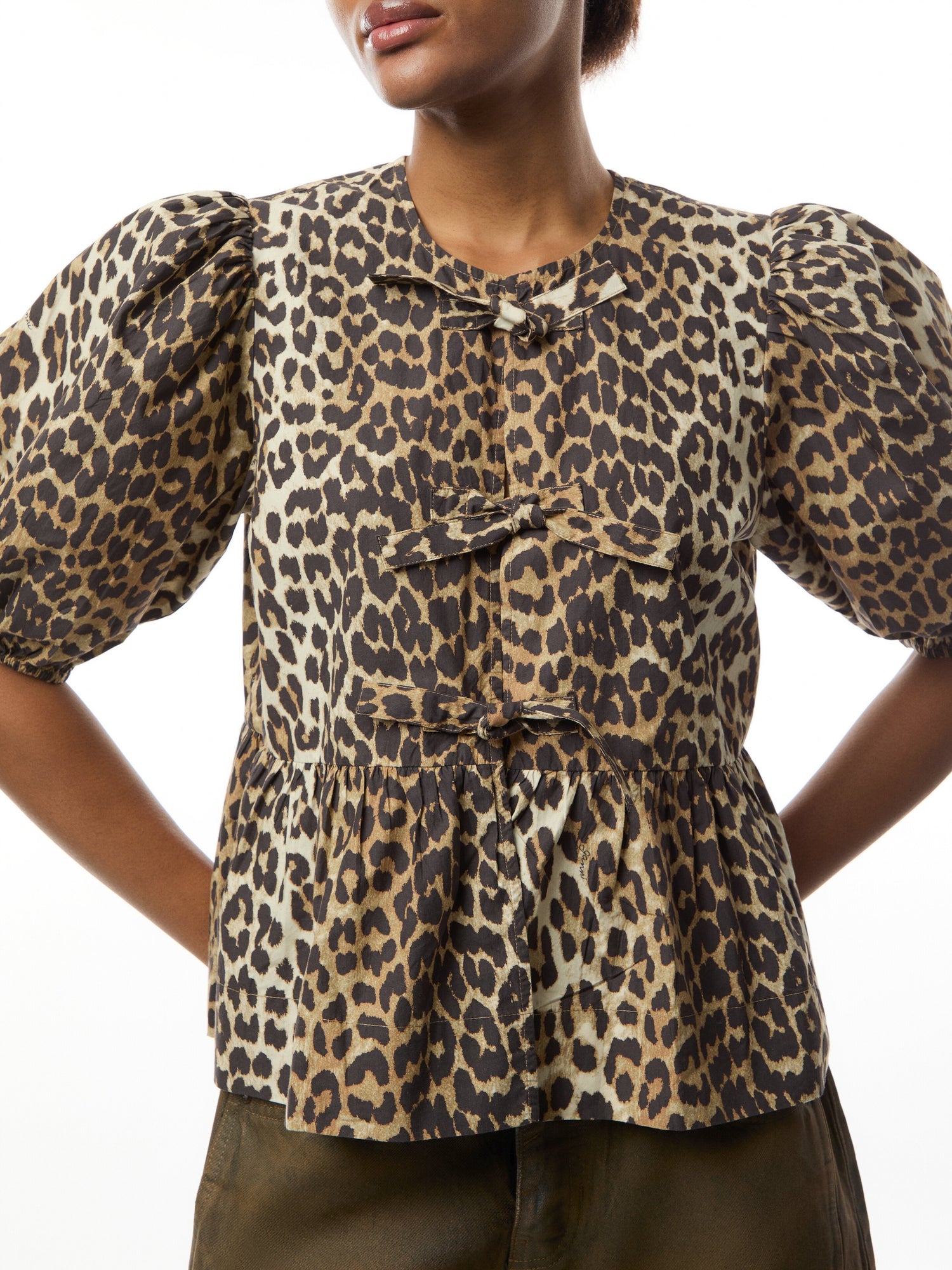 Leopard Cotton Poplin Peplum Blouse