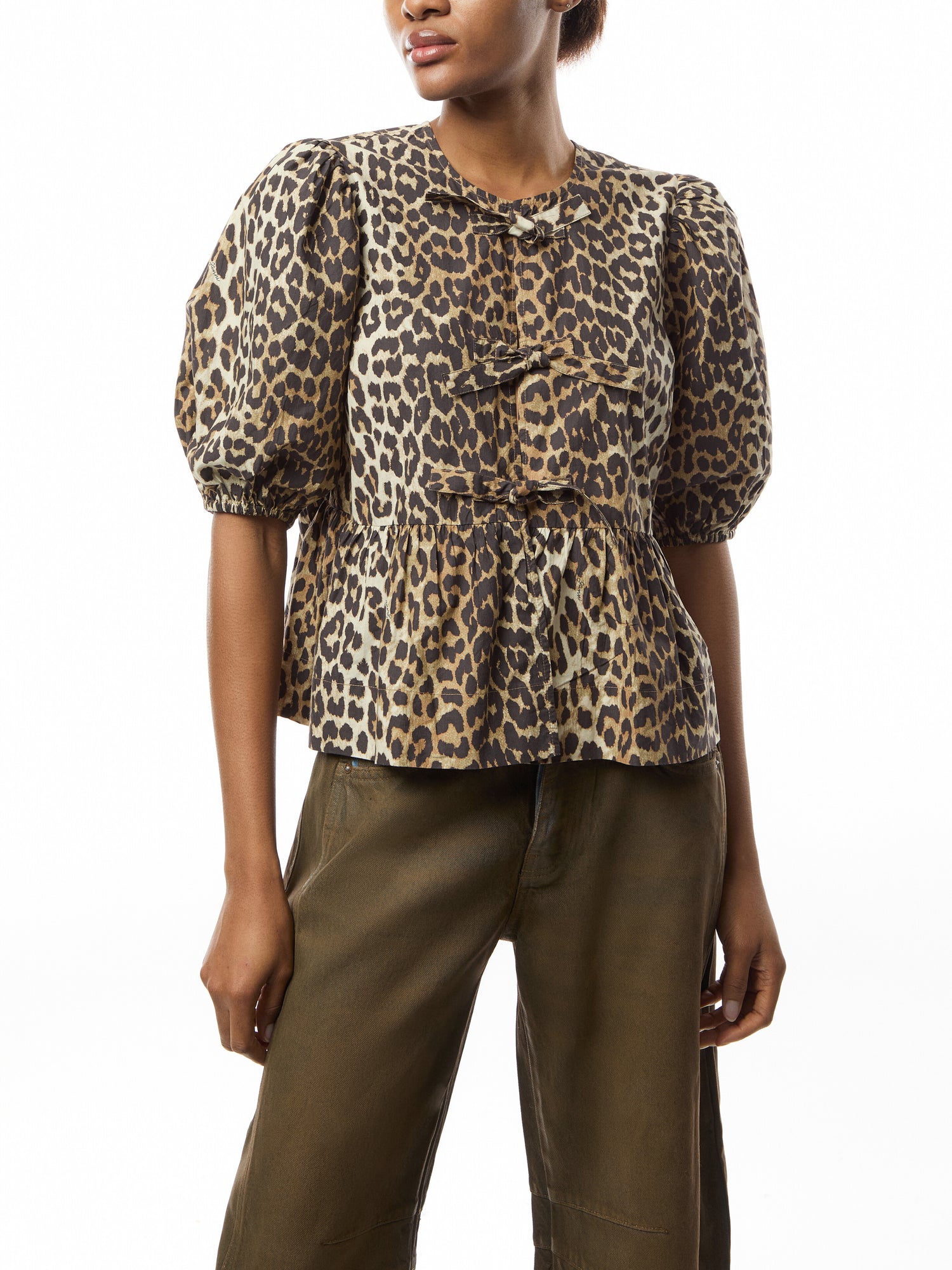 Leopard Cotton Poplin Peplum Blouse