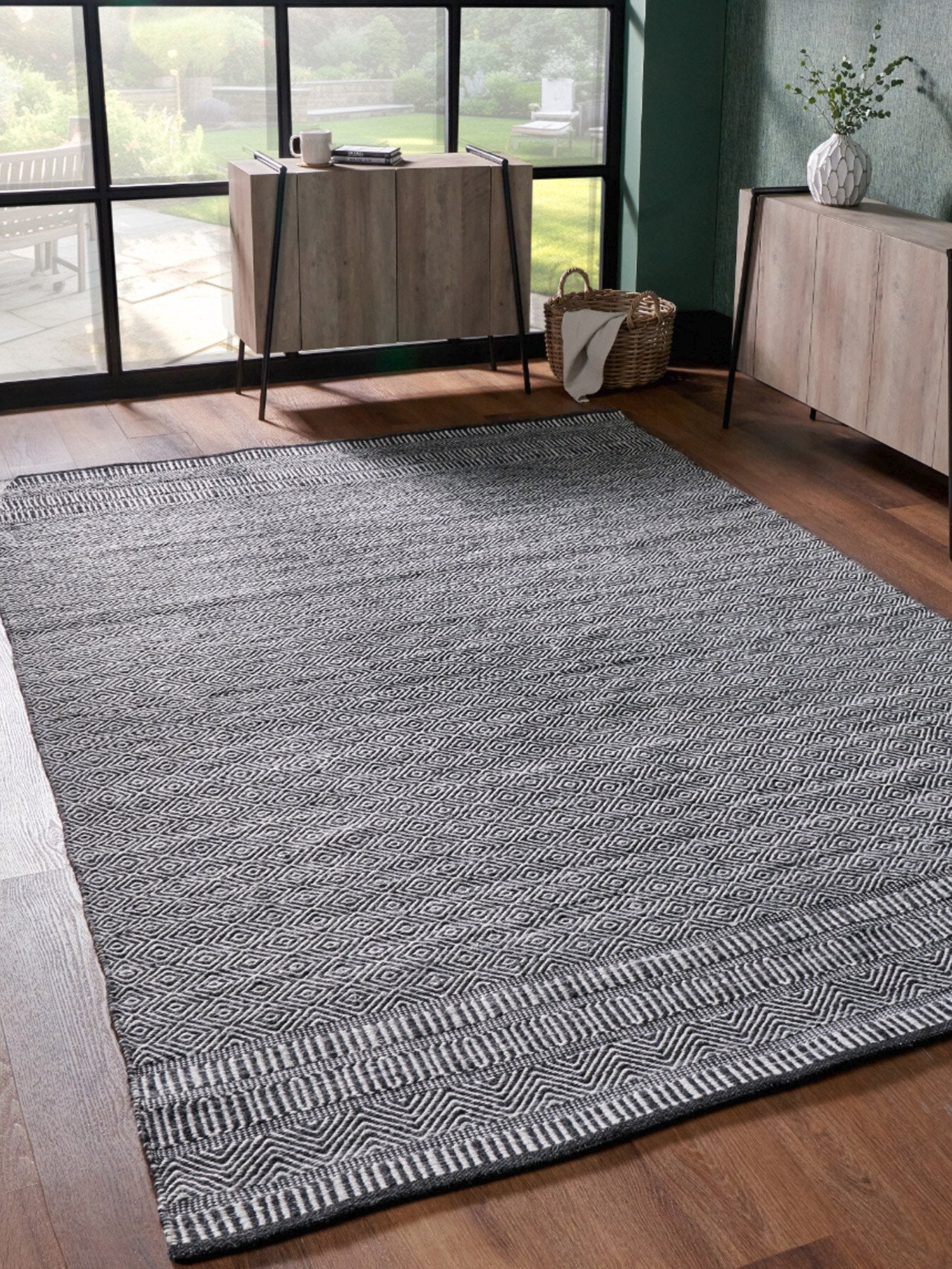 Indoor Outdoor Black and White Inca Design Rug 230cm x 160cm