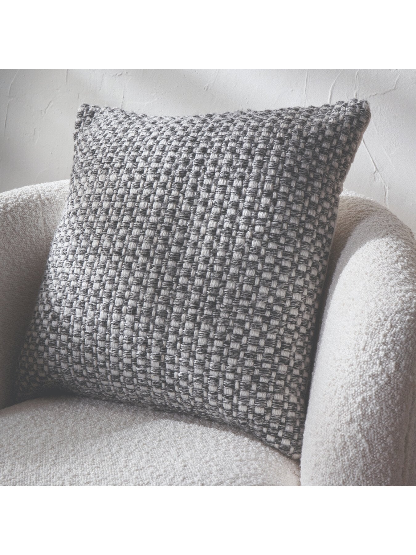 Indoor Outdoor Graphite and White Basket Weave Design Scatter Cushion 45cm