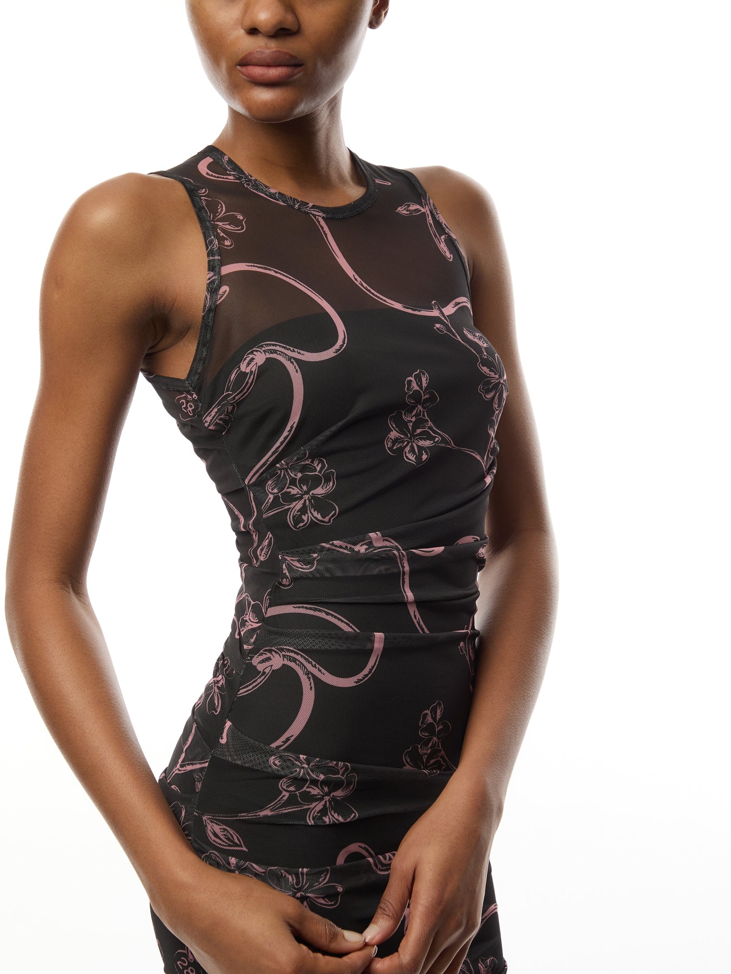 Floral Tulle Print Midi Dress