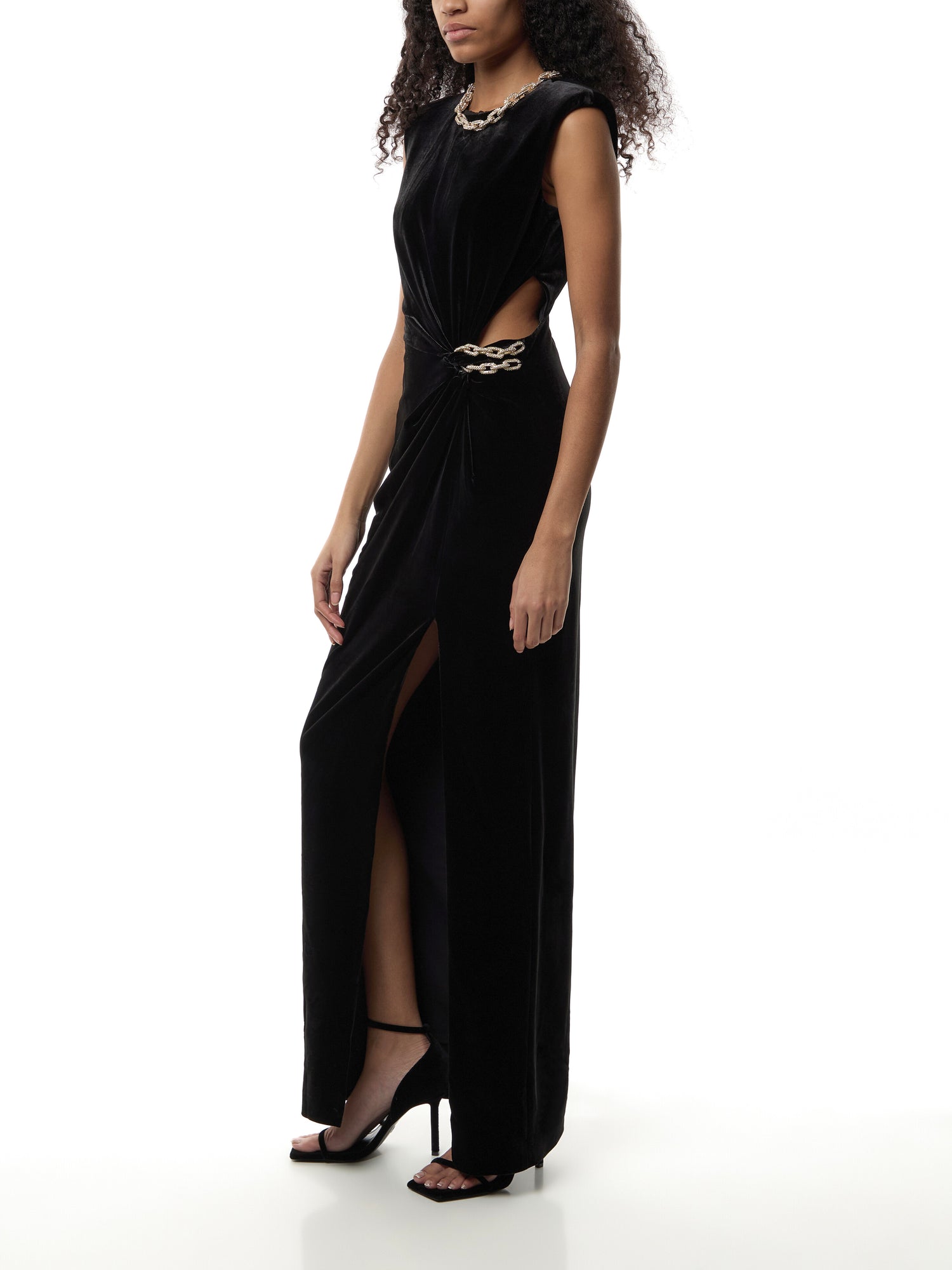 Black Velvet Embellished Maxi Dress