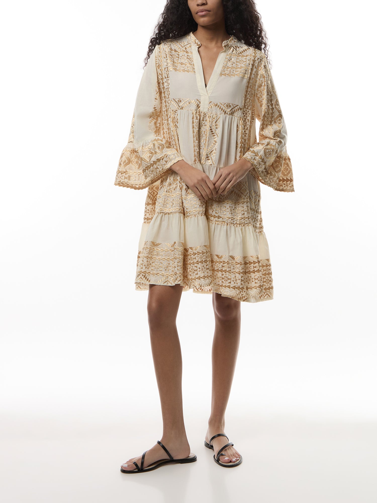 Classic Triangle 3/4 Sleeve V-Neckline Mini Dress