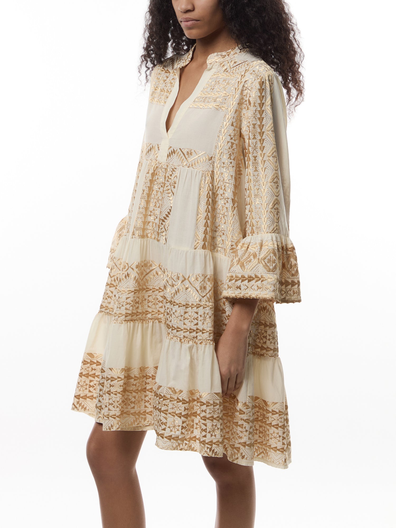 Classic Triangle 3/4 Sleeve V-Neckline Mini Dress