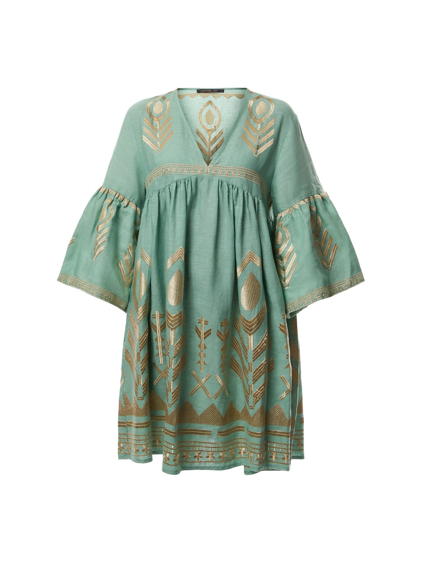 Linen Feather V-Neck Puff Slv Mini Dress