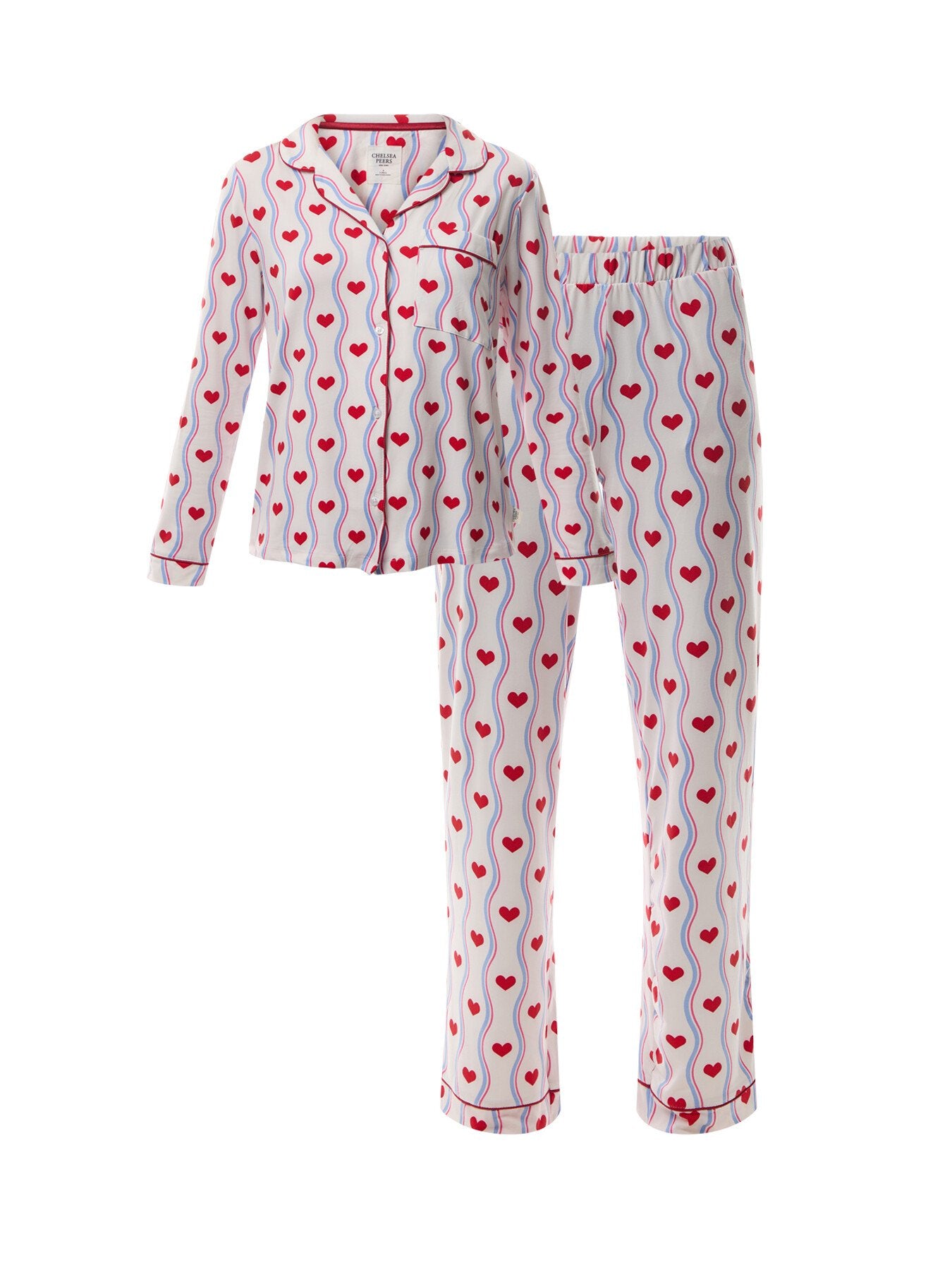 Wavy Stripe Heart Print Long Pyjama Set