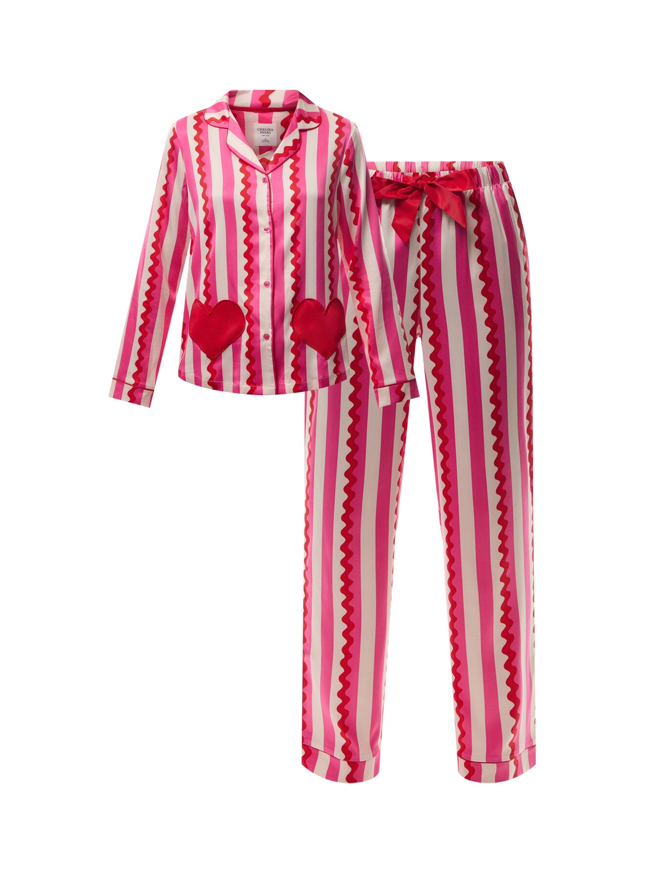 Satin Heart Pocket Striped Long Pyjama Set
