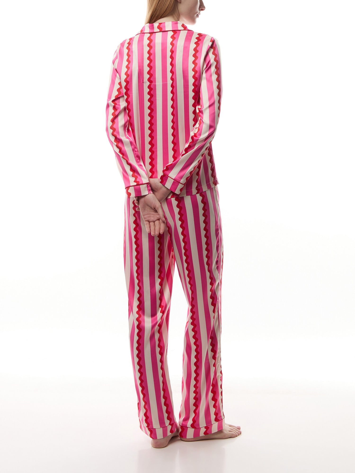 Satin Heart Pocket Striped Long Pyjama Set