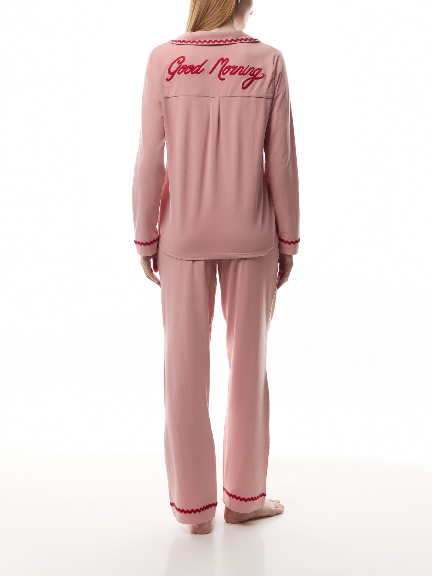 Organic Cotton Embroidered Back Good Morning Long Pyjama Set