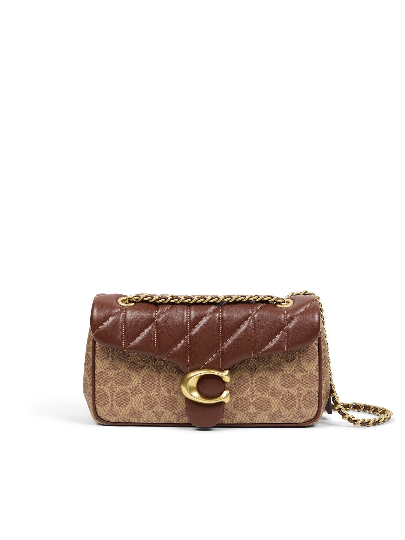 Quilted Signtuare Tabby Shoulder Bag 26 with Chain Tan Brown