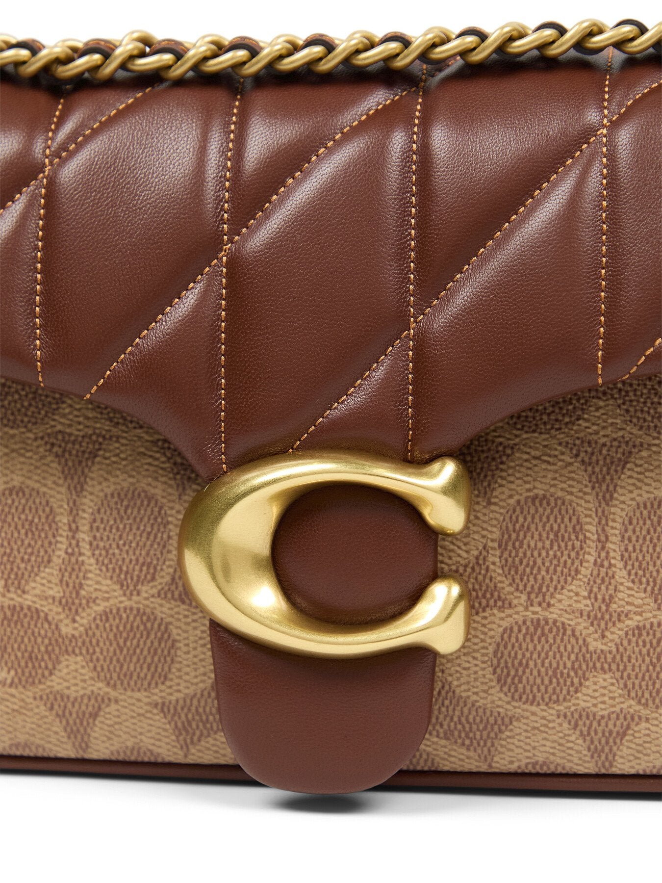 Quilted Signtuare Tabby Shoulder Bag 26 with Chain Tan Brown