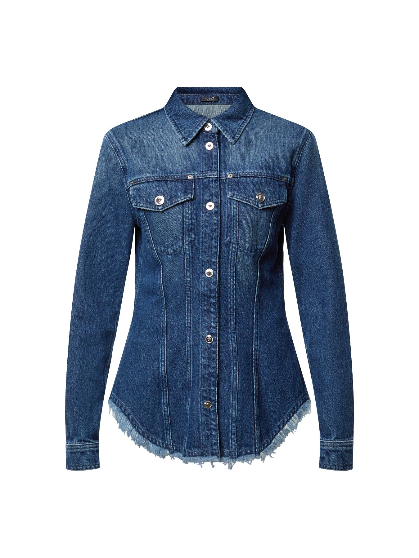 Shirt Denim R Washed Medium Blue With Frayed Edges