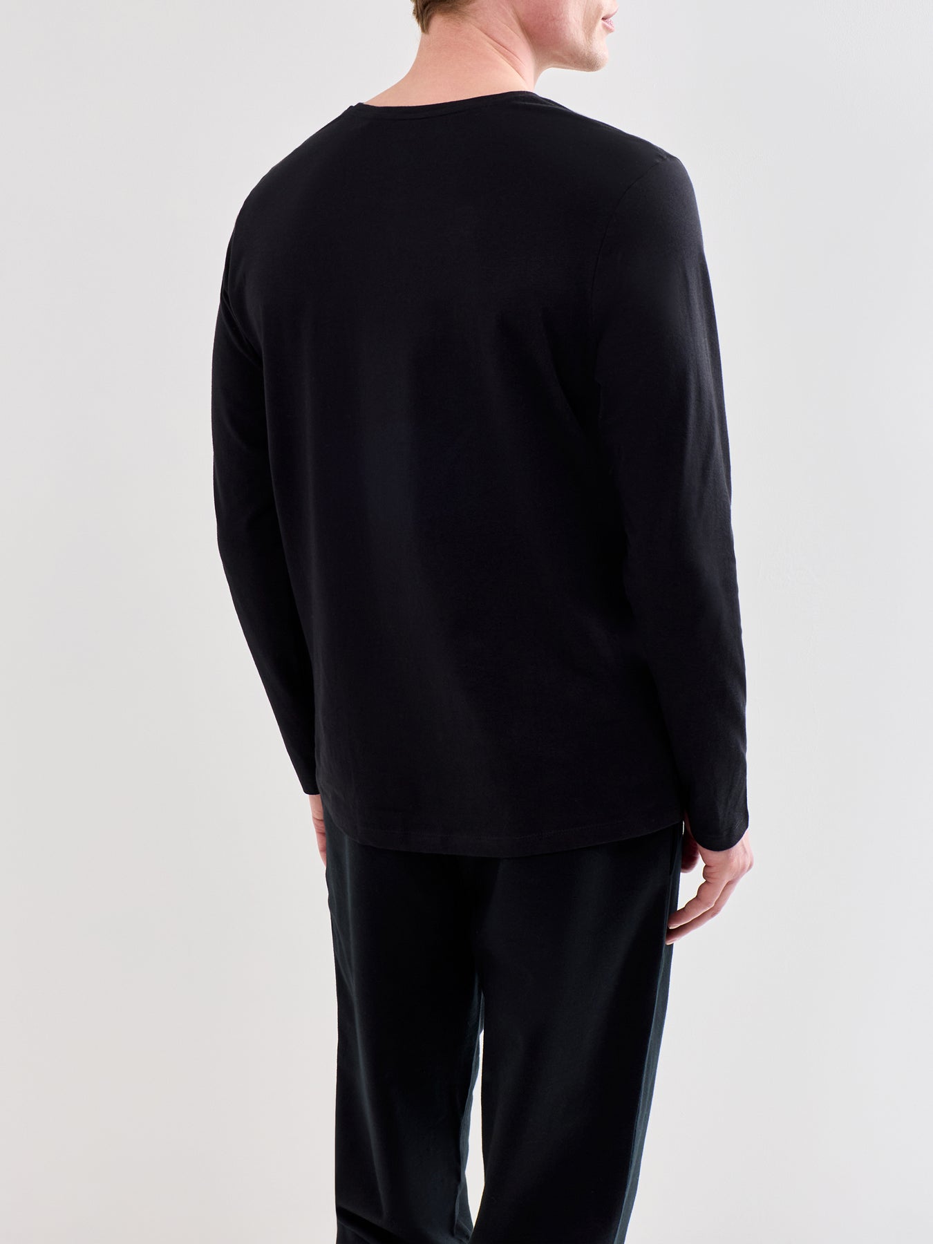 Embroidered Logo Long Sleeve Stretch Cotton T Shirt