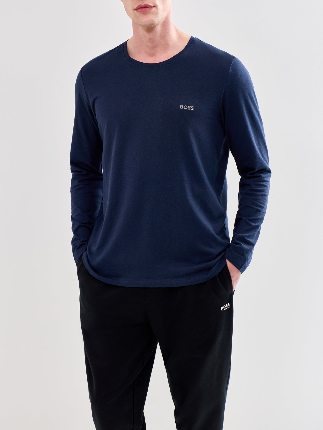 Embroidered Logo Long Sleeve Stretch Cotton T Shirt