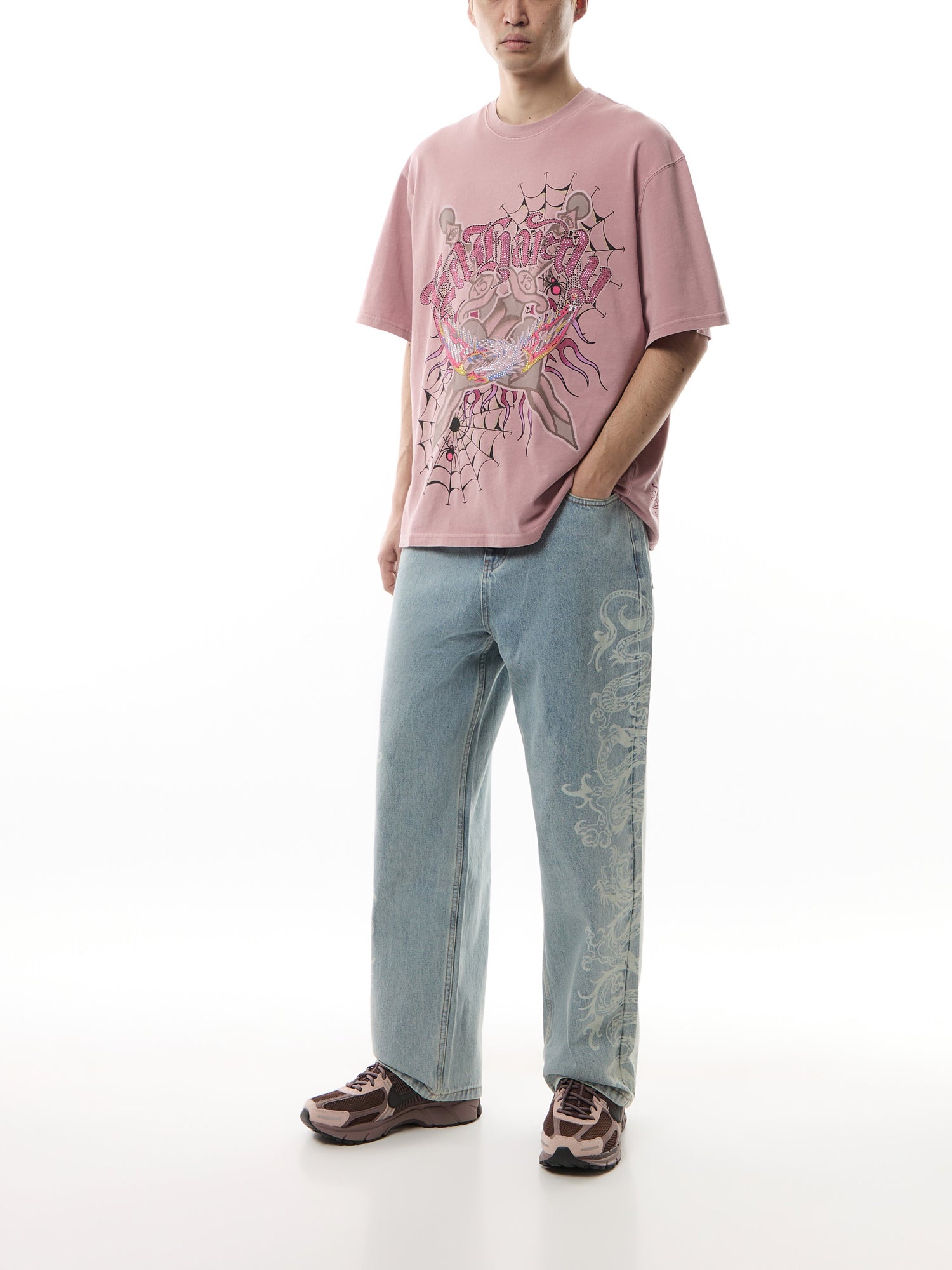 Laser Etched Dragon Repeat Denim Trousers Jeans
