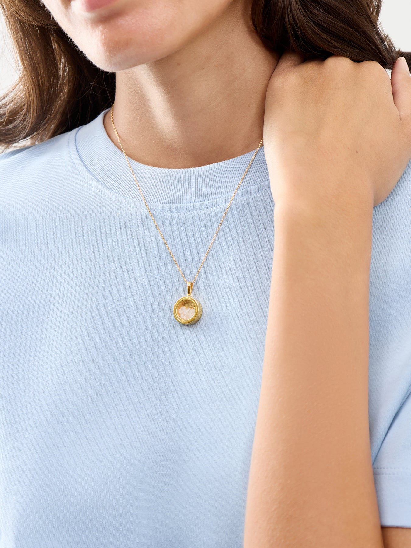 Small Deco Sun Birthstone Amulet Necklace