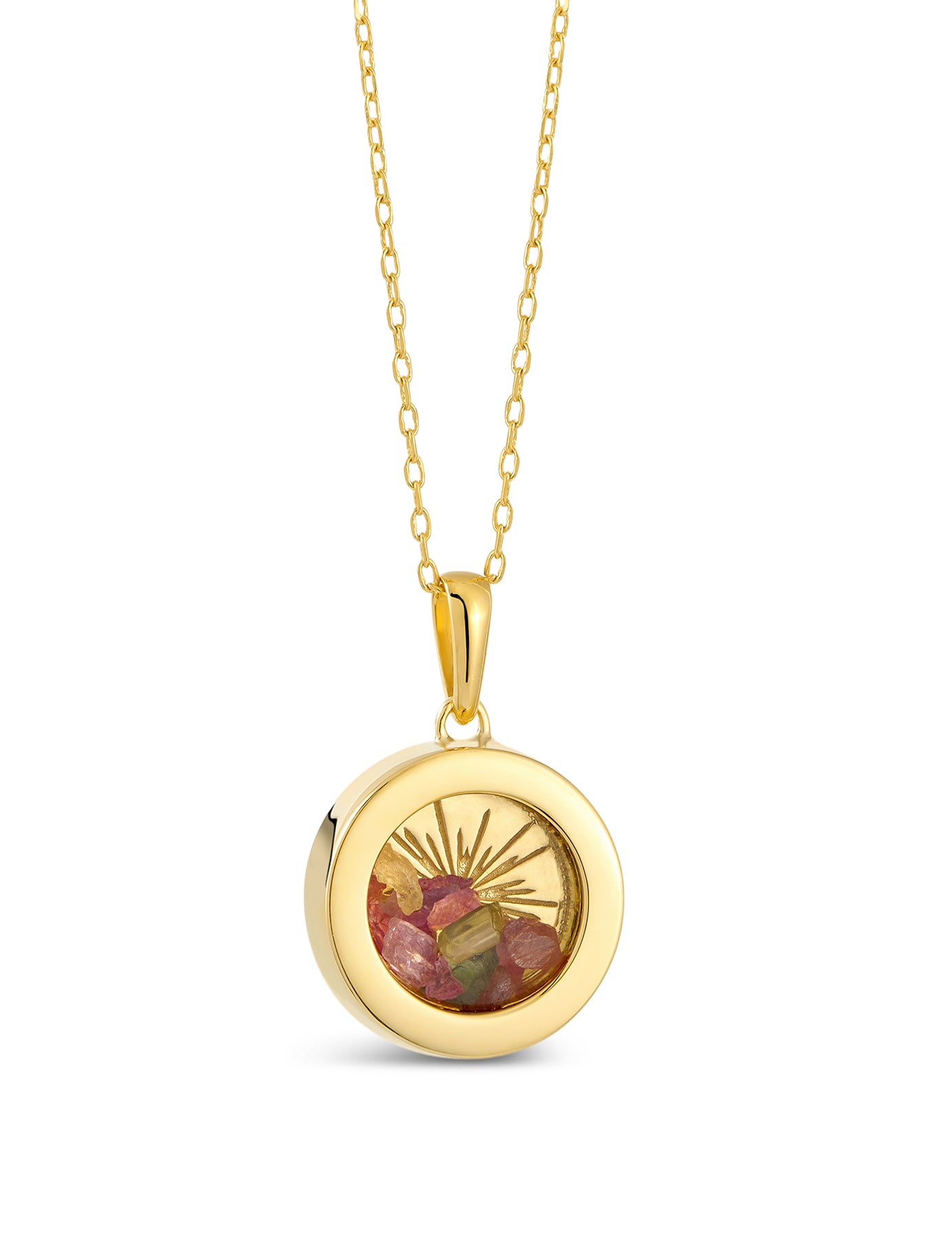 Small Deco Sun Birthstone Amulet Necklace
