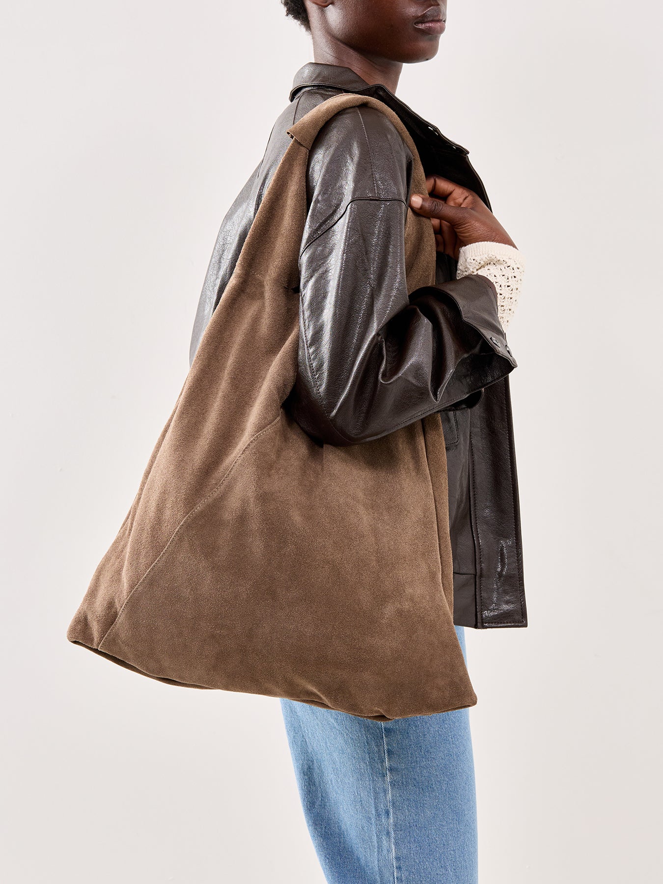 Giselle Suede Shoulder Tote Taupe