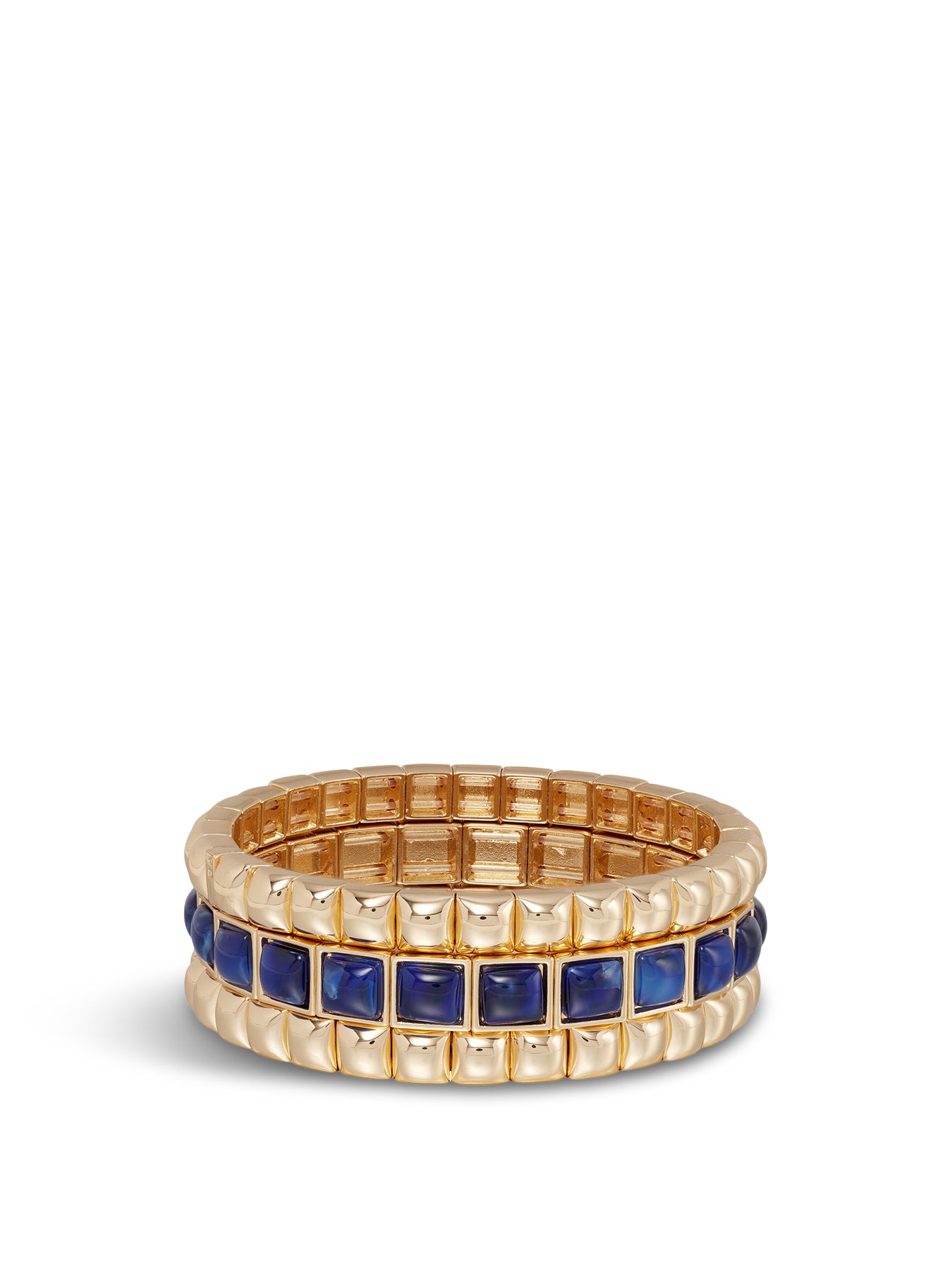 Puffy Stud Stack Set of 3 Bracelets Gold/Blue