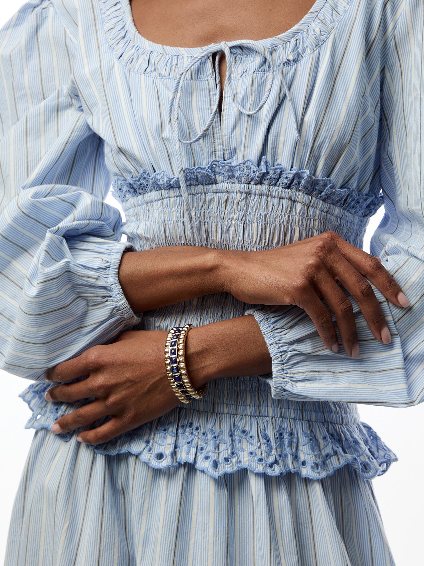 Puffy Stud Stack Set of 3 Bracelets Gold/Blue