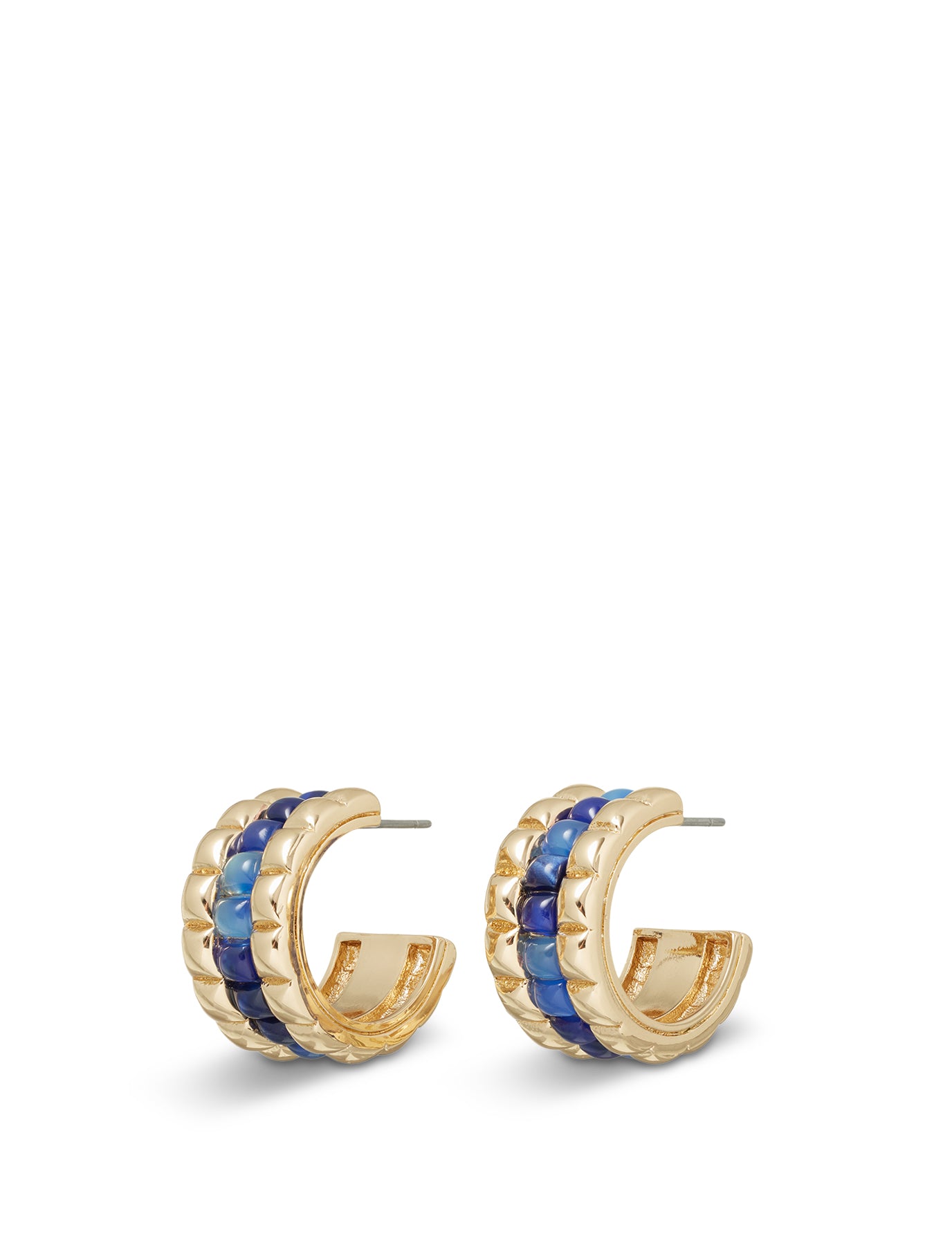 Puffy Stud Hoop Earrings Lapis Gold