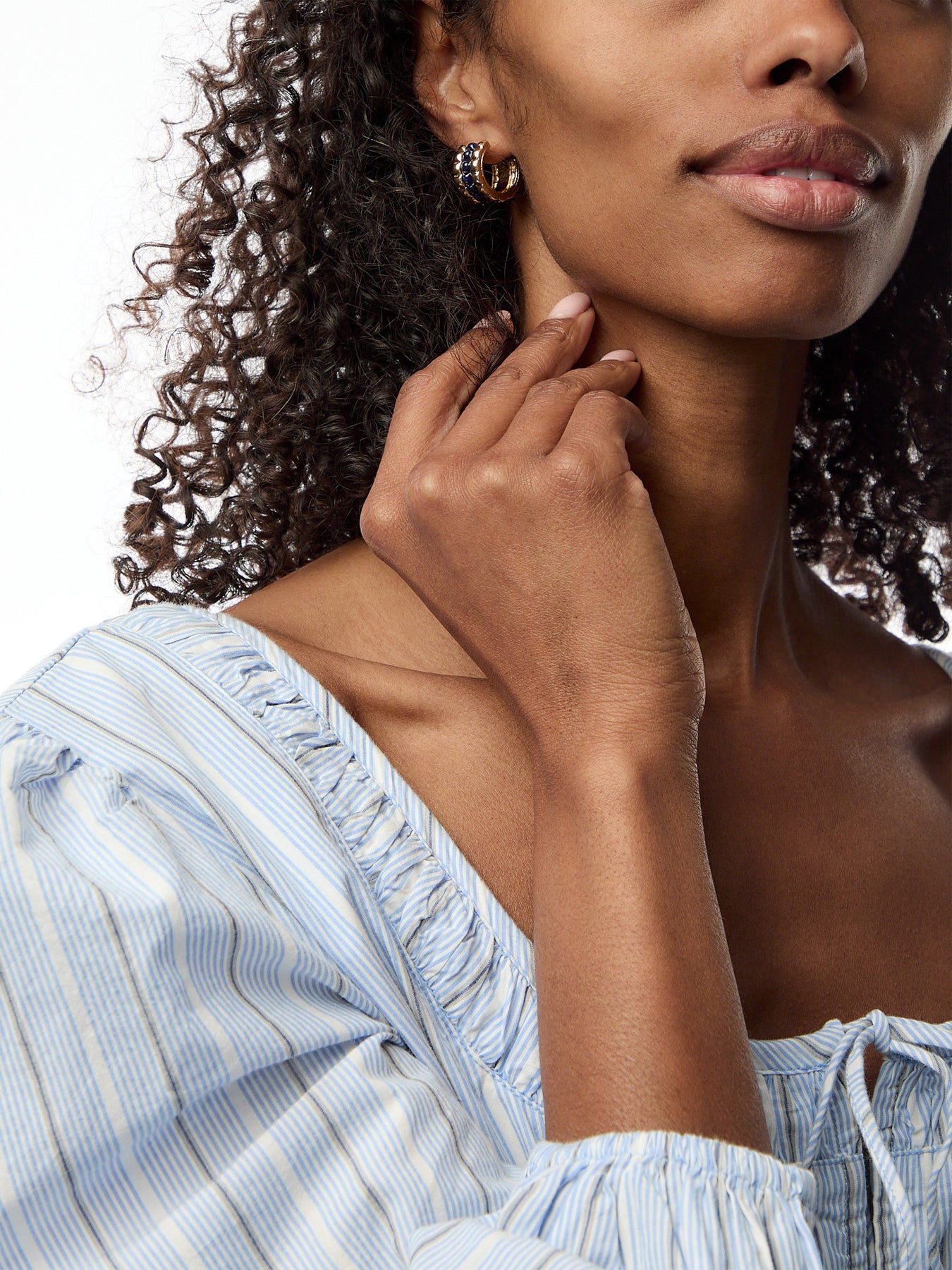 Puffy Stud Hoop Earrings Lapis Gold