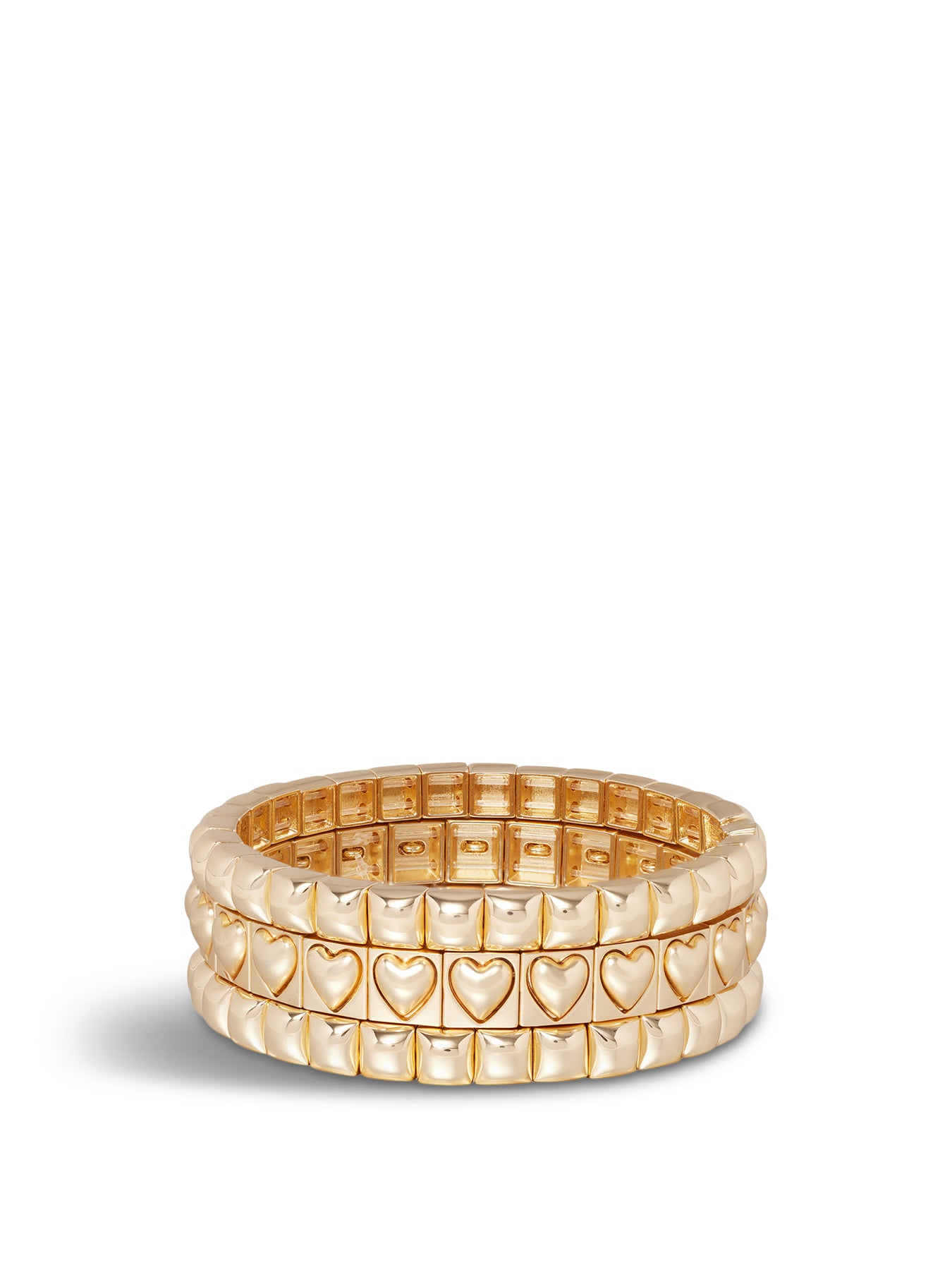 Puffy Heart Stud Bracelet Trio Gold