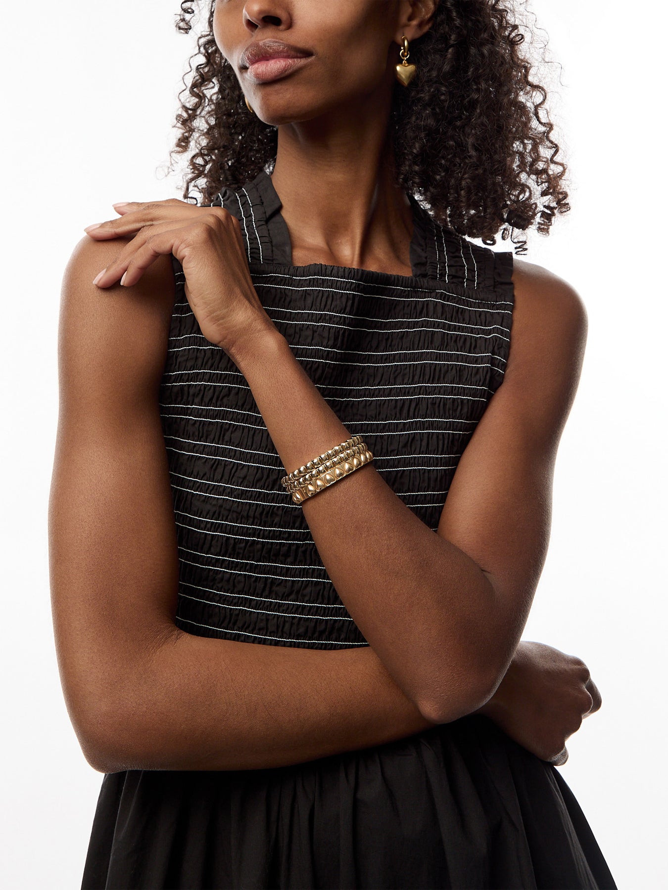 Puffy Heart Stud Bracelet Trio Gold