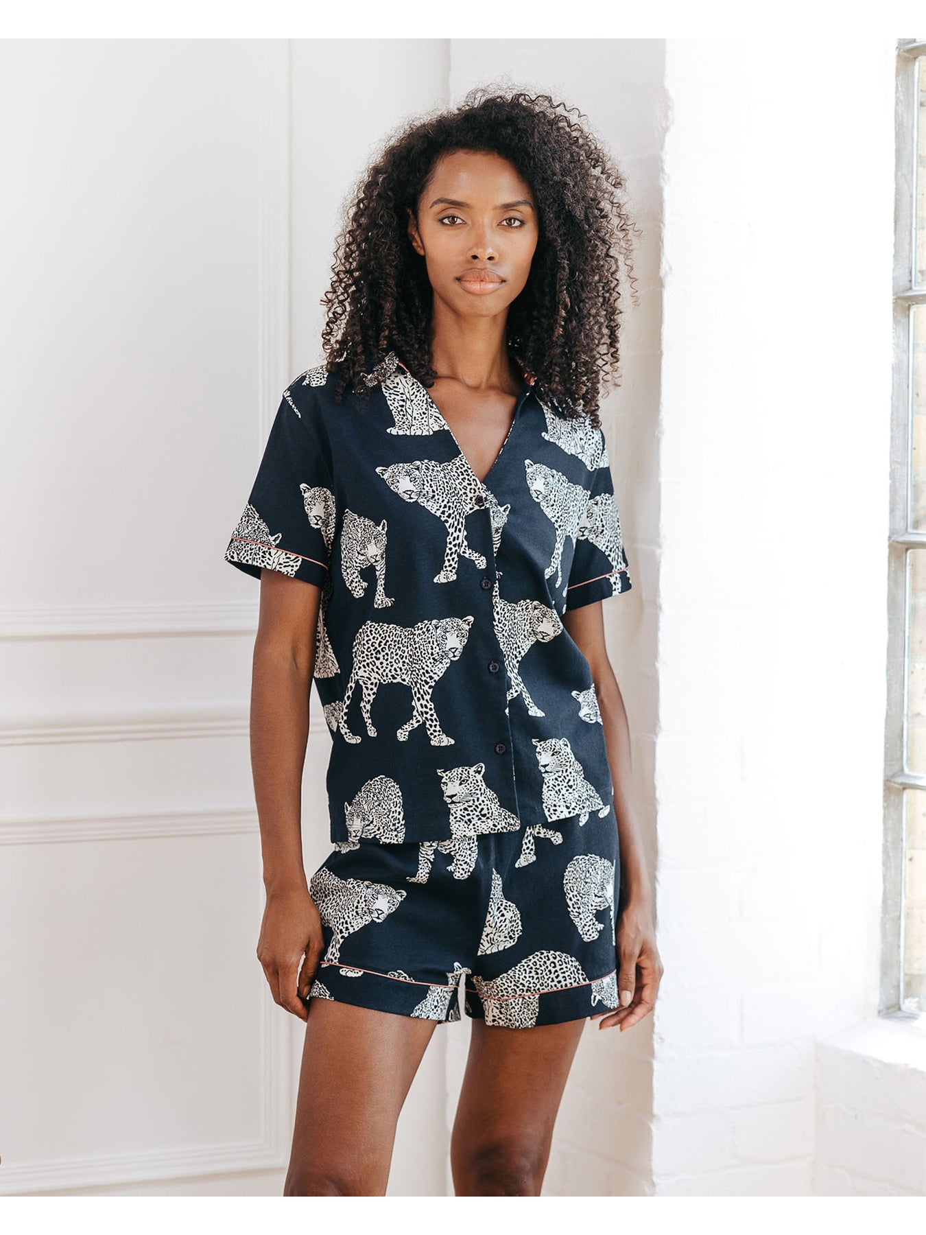 Leopard Cotton Button Up Short Pyjama Set