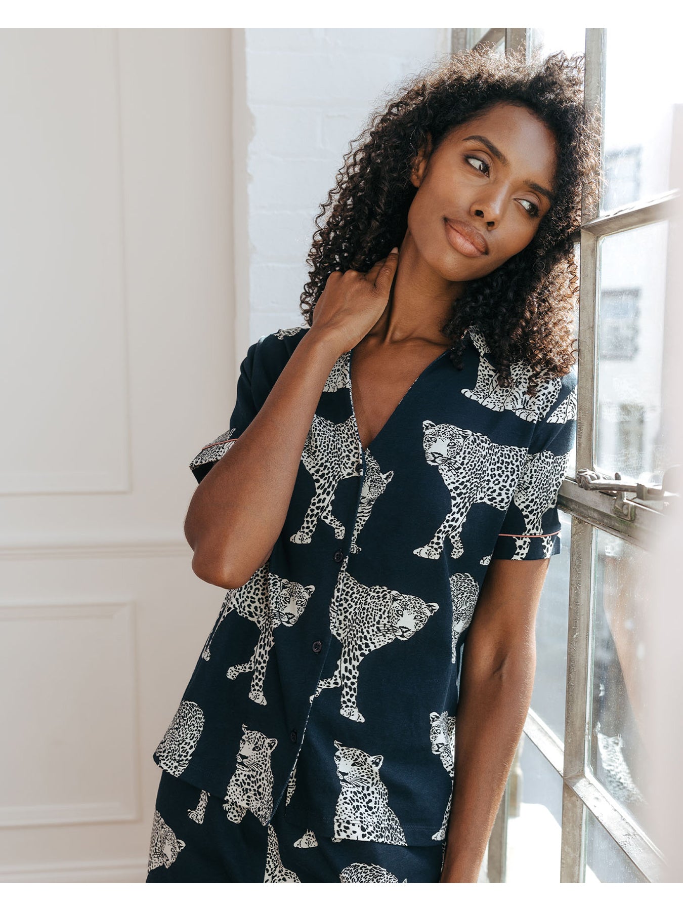 Leopard Cotton Button Up Short Pyjama Set