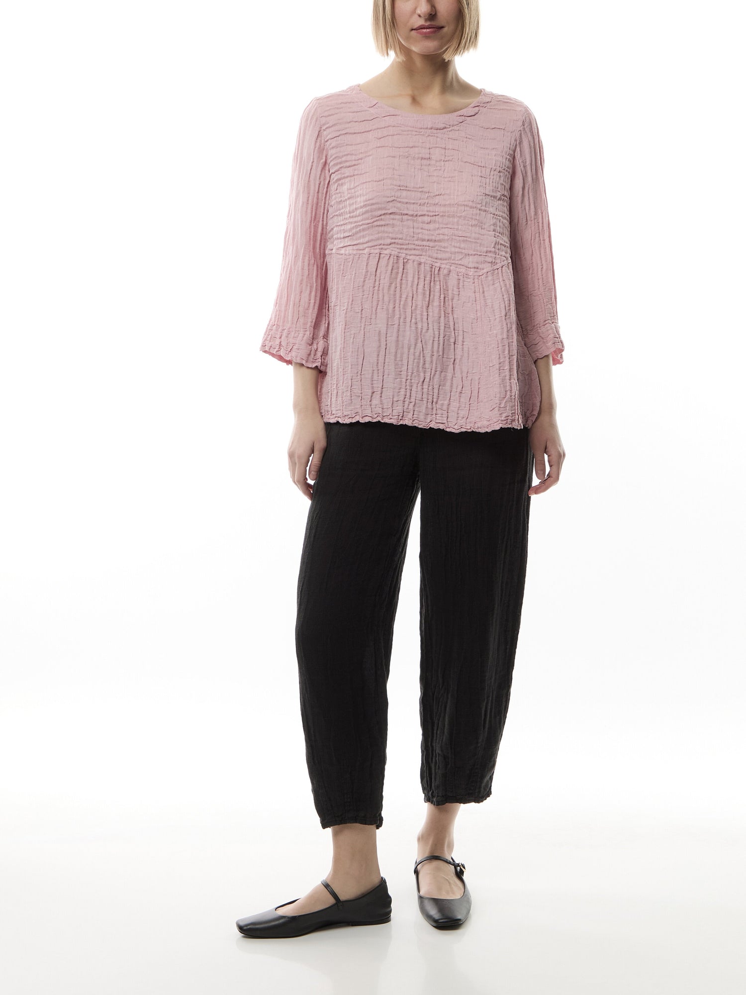 3/4 Sleeve Silk Crinkle Empire Line Top