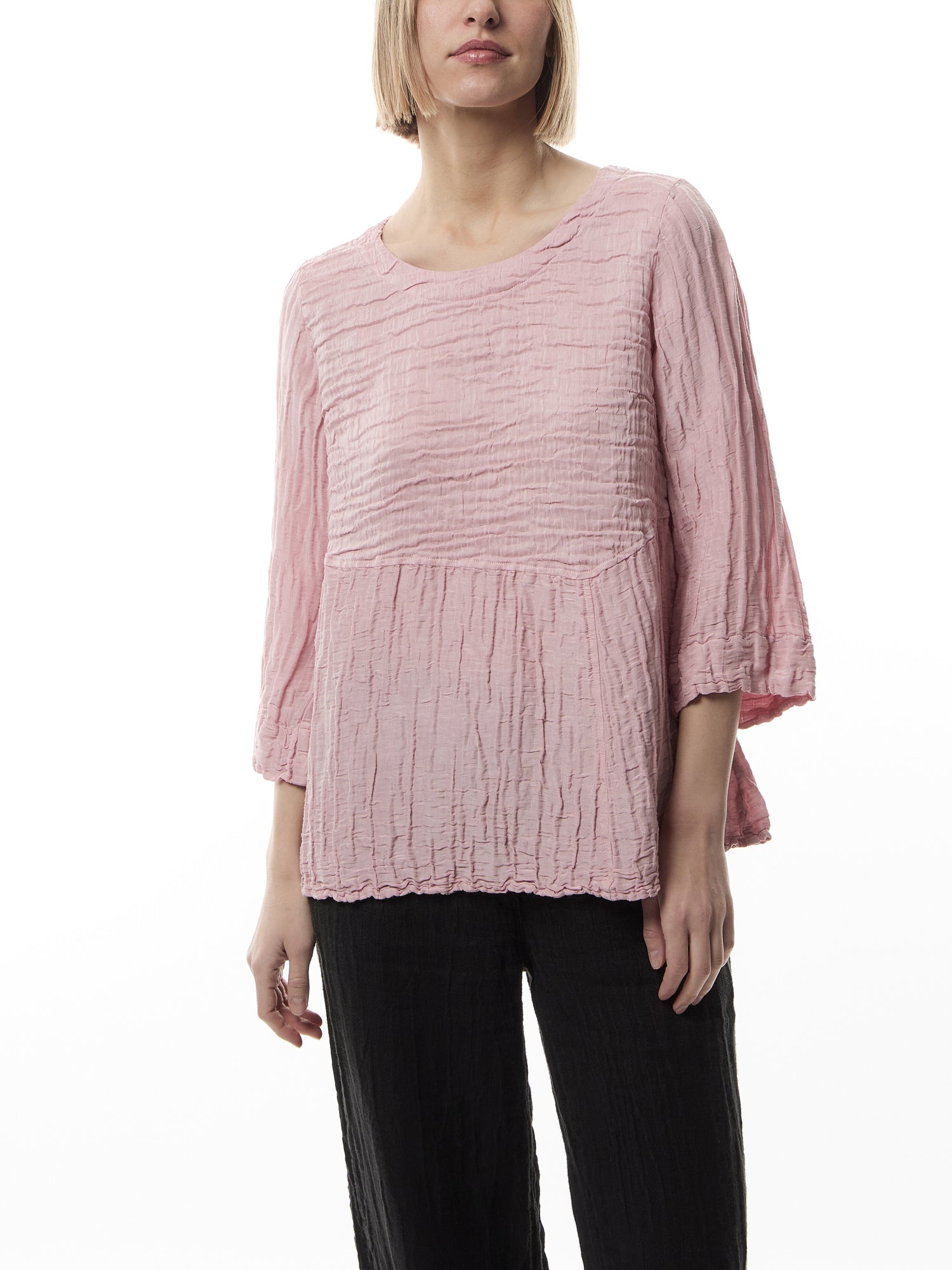 3/4 Sleeve Silk Crinkle Empire Line Top