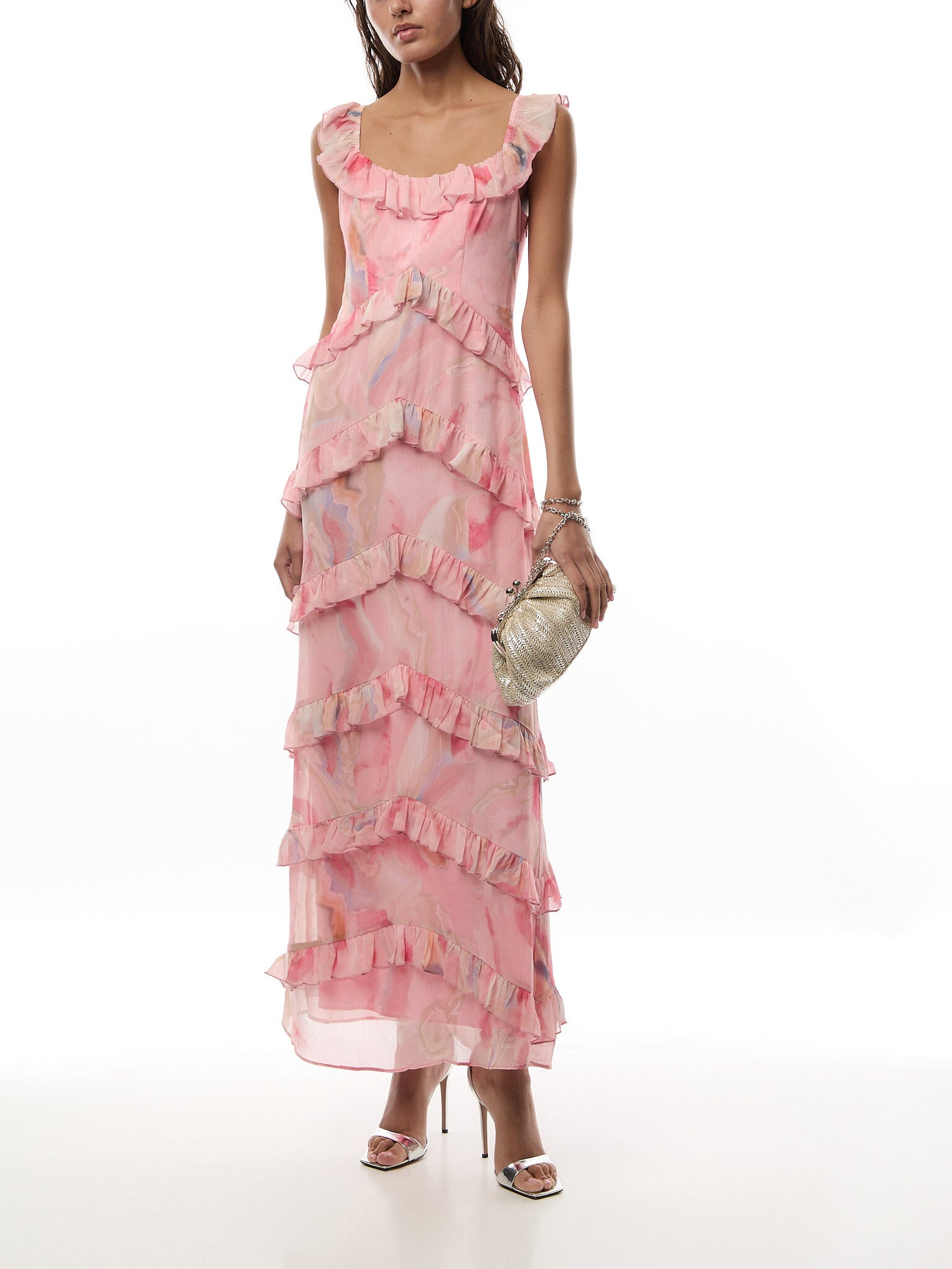 Cecile Scoop Neck Ruffle Maxi Dress