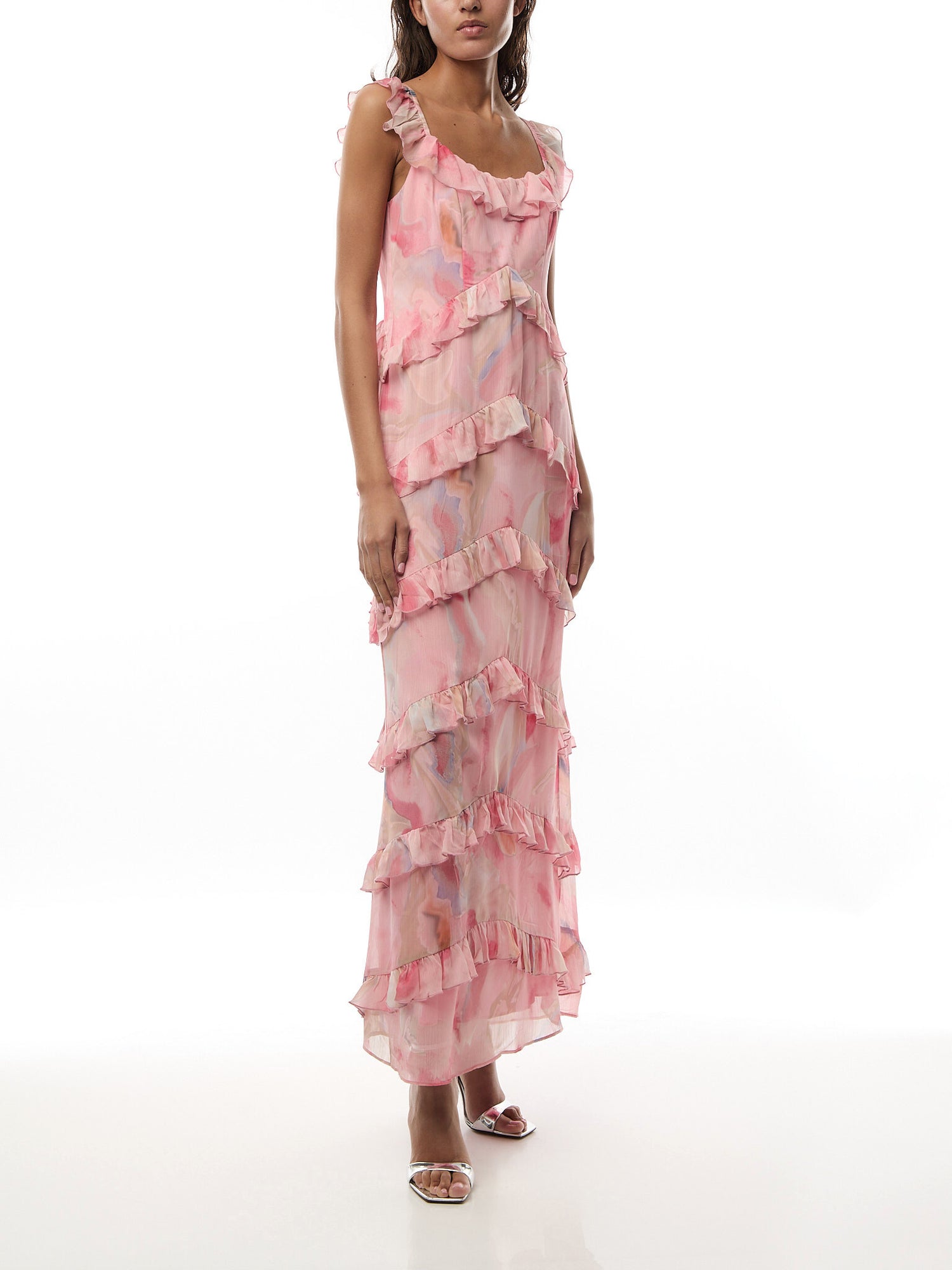 Cecile Scoop Neck Ruffle Maxi Dress